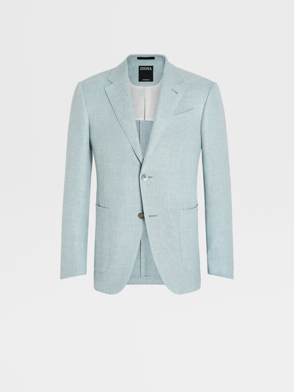 Aqua Green Microstructured Crossover Linen and Wool Blend Fairway ...
