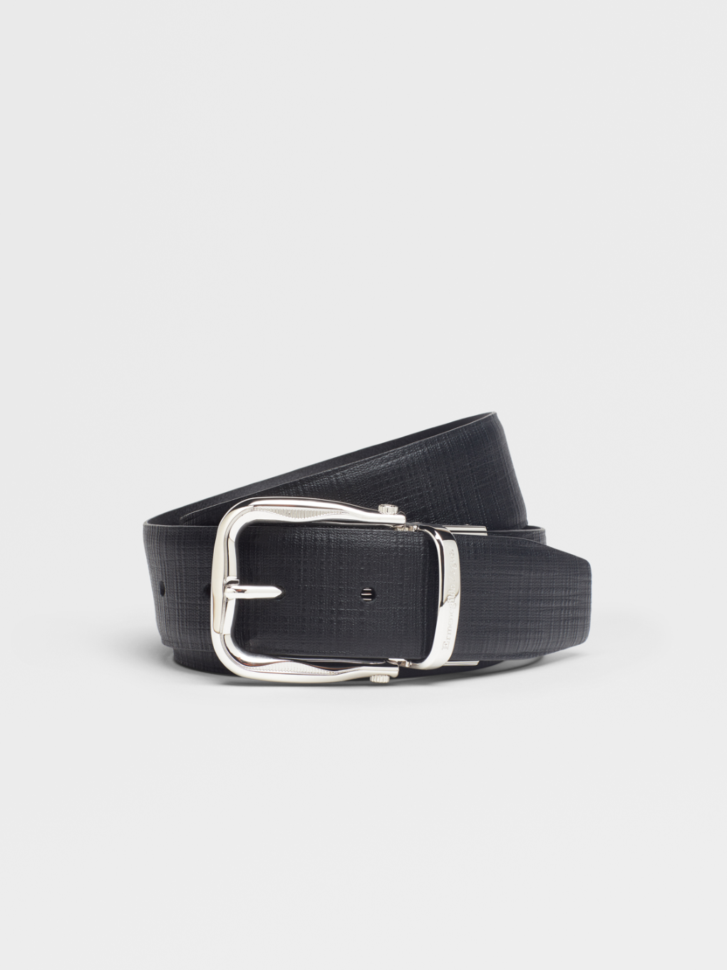 黑色凸紋壓印皮革和黑色光滑皮革雙面兩用皮帶ss22 Zegna