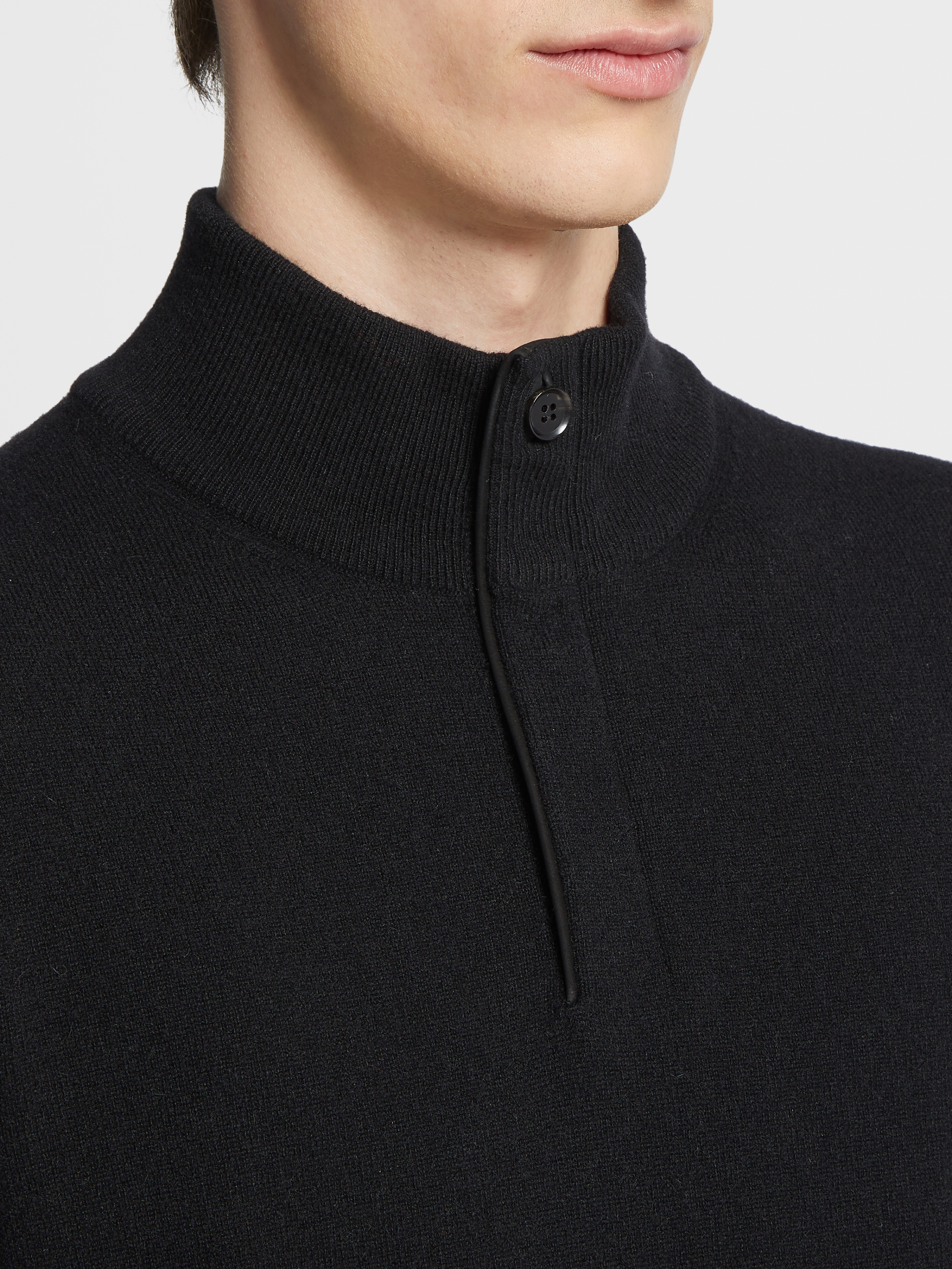 Black Oasi Cashmere Zip Mock Neck Sweater SS24 22504640 Zegna GB