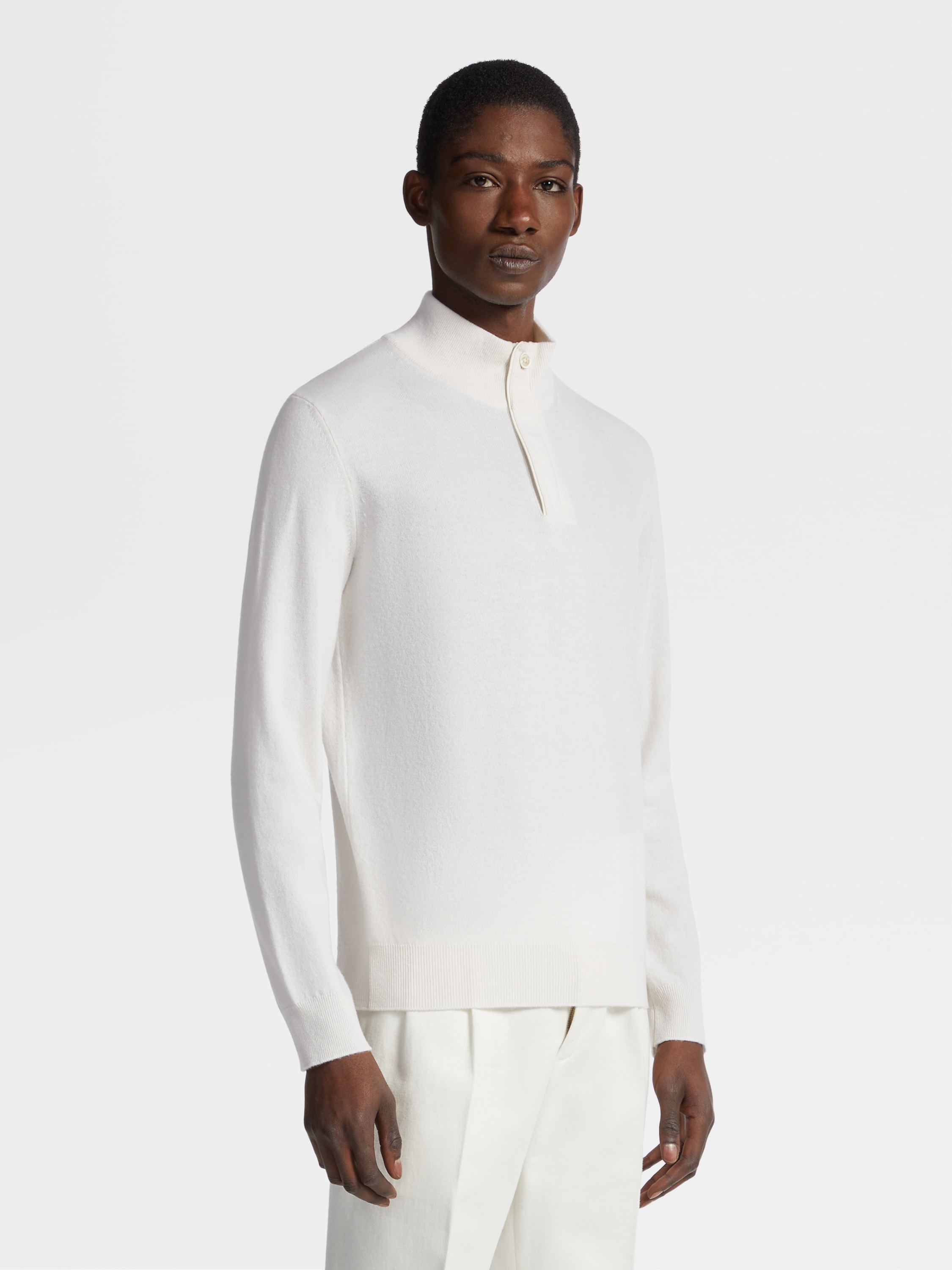 White Oasi Cashmere Zip Mock Neck Sweater FW23 22504653 Zegna