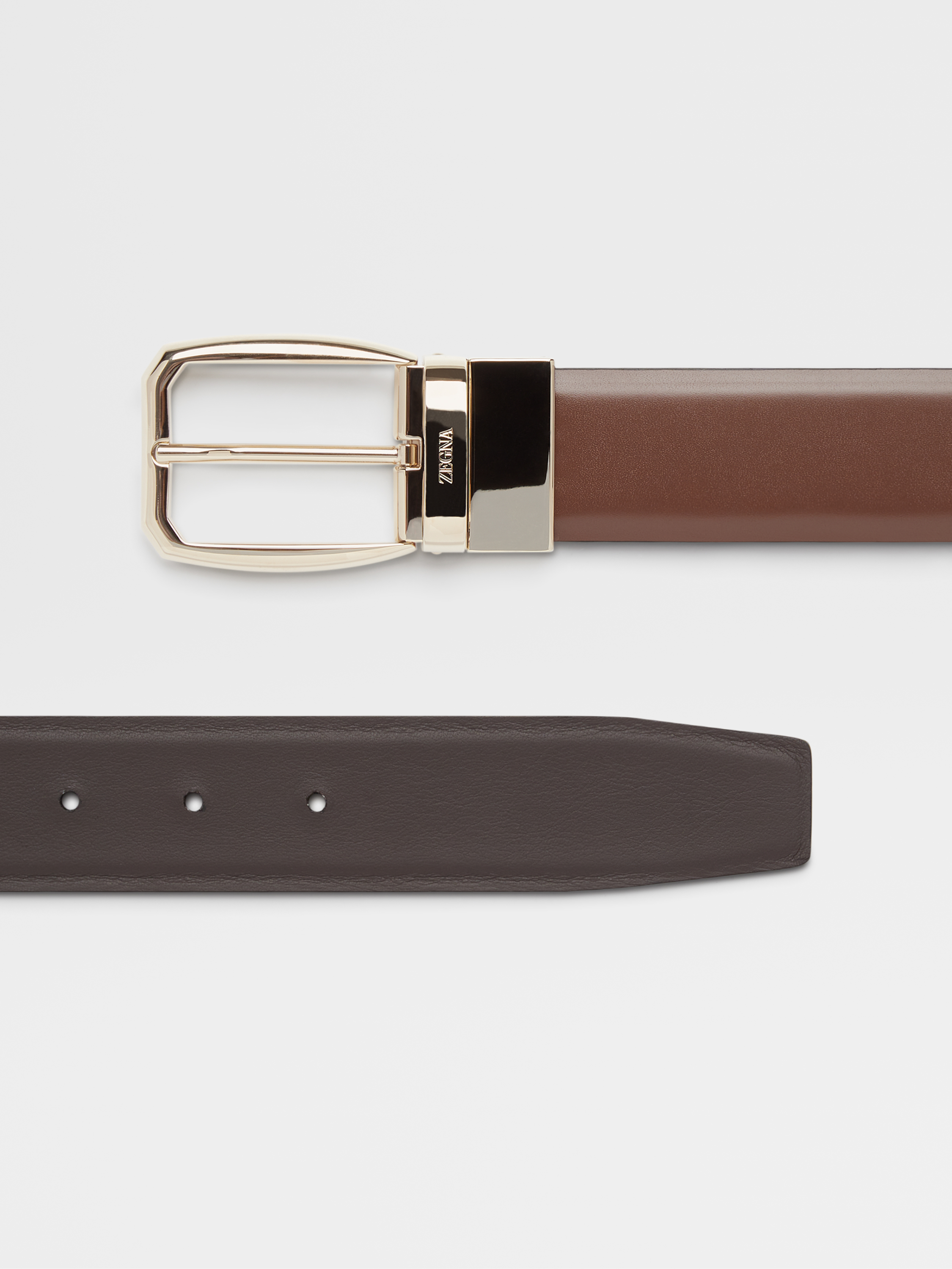 Brown and Dark Brown Leather Reversible Belt SS23 25658143 Zegna