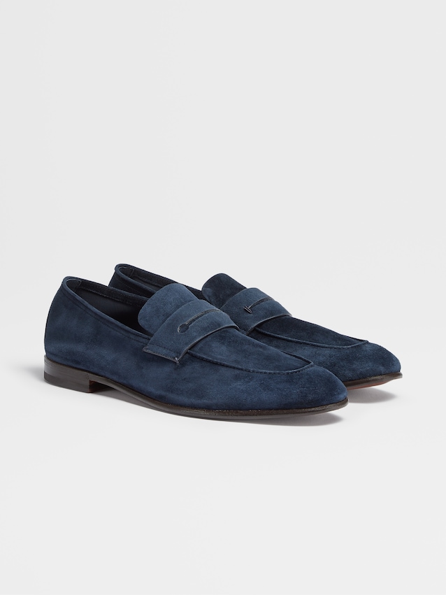 for Men Black Ermenegildo Zegna Leather Loafer in Dark Blue Mens Slip-on shoes Ermenegildo Zegna Slip-on shoes 