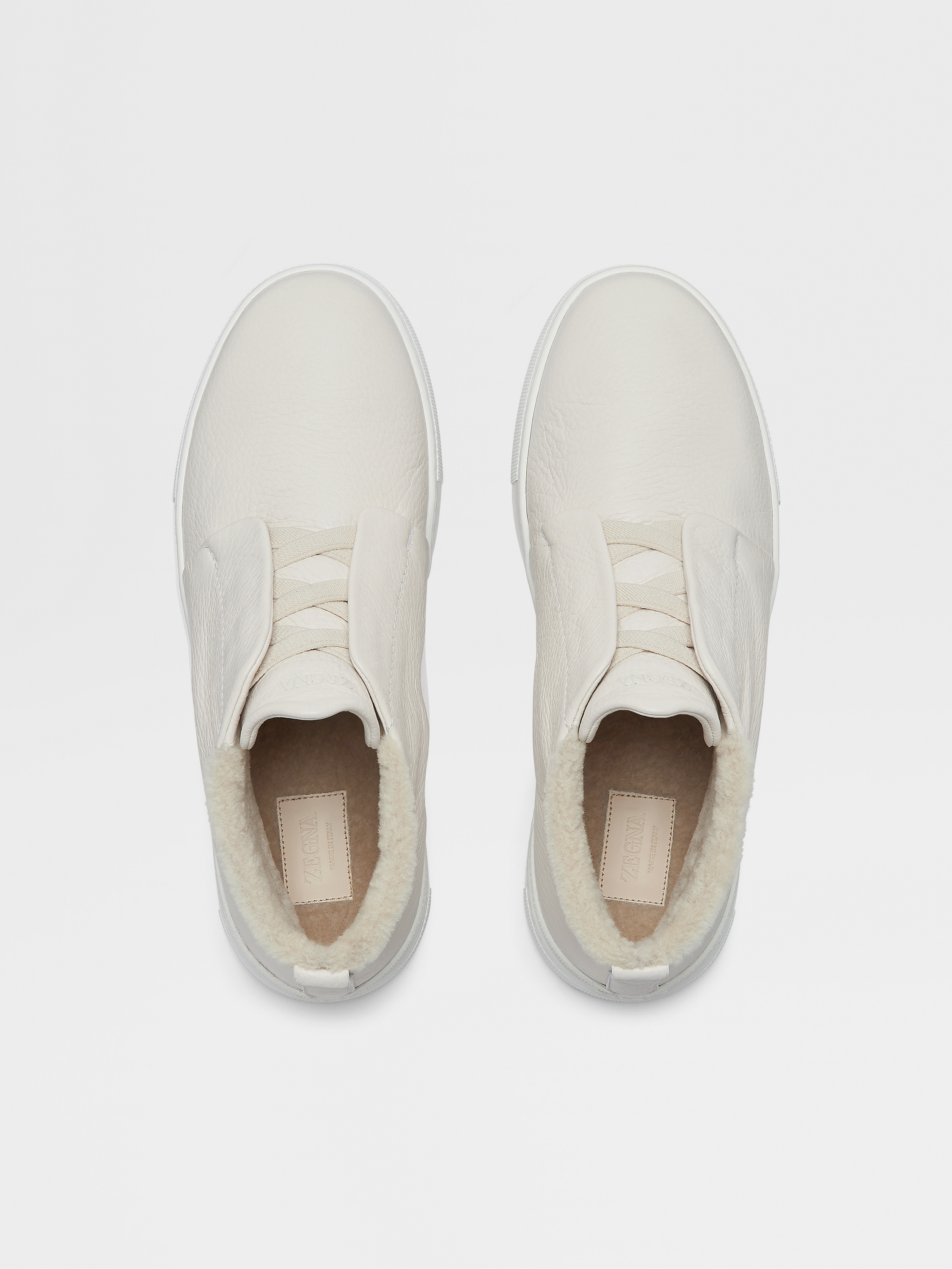 off white deerskin triple stitch sneakers