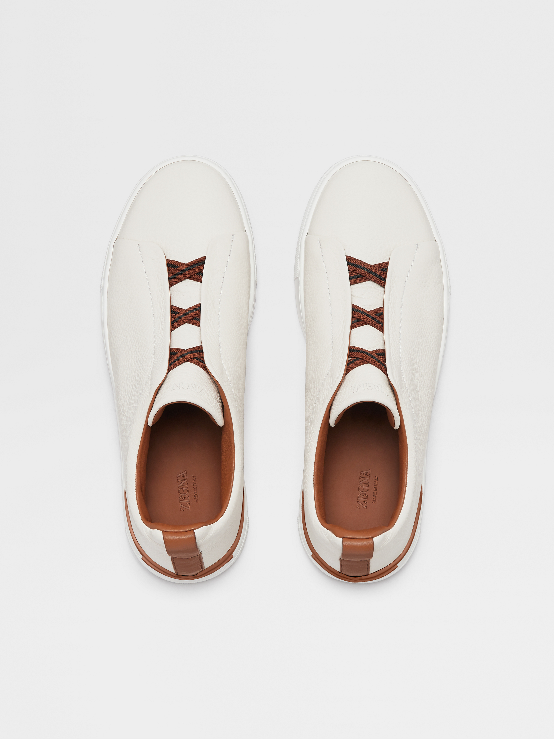 off white deerskin triple stitch sneakers