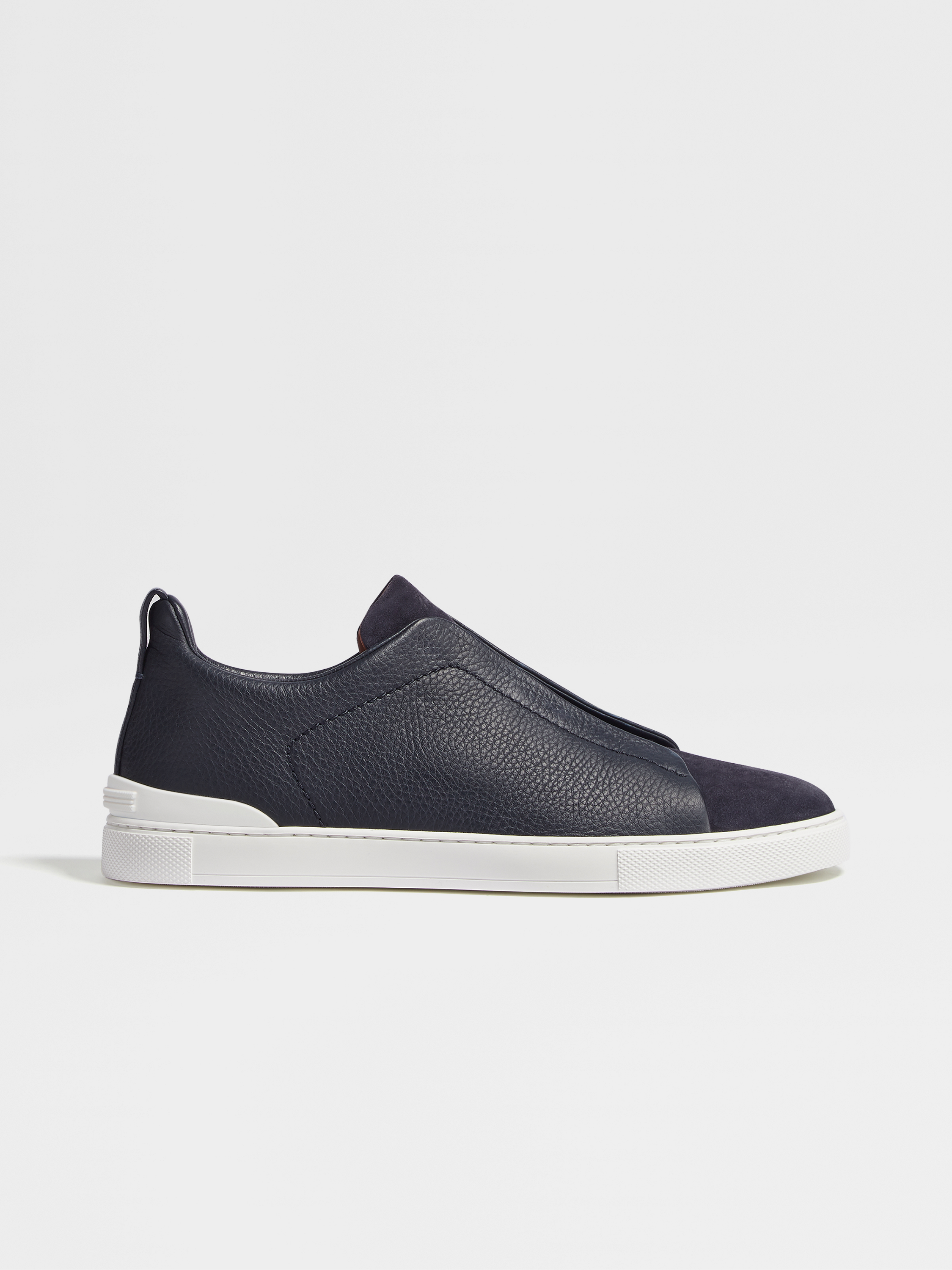 Navy Blue Grained Leather and Suede Triple Stitch™ Low Top Sneakers