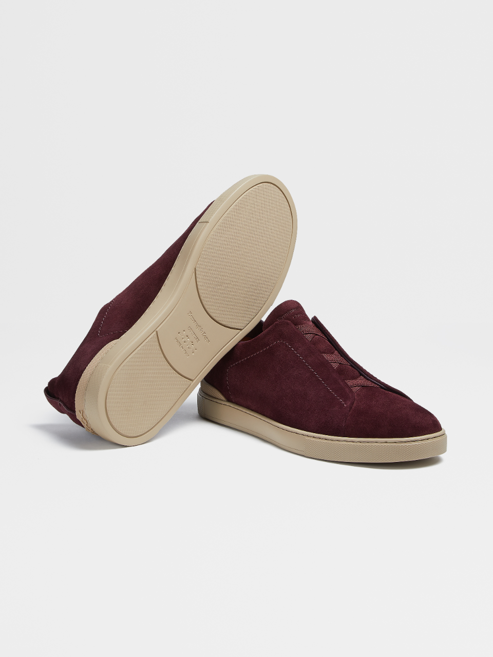 burgundy suede slip on sneakers
