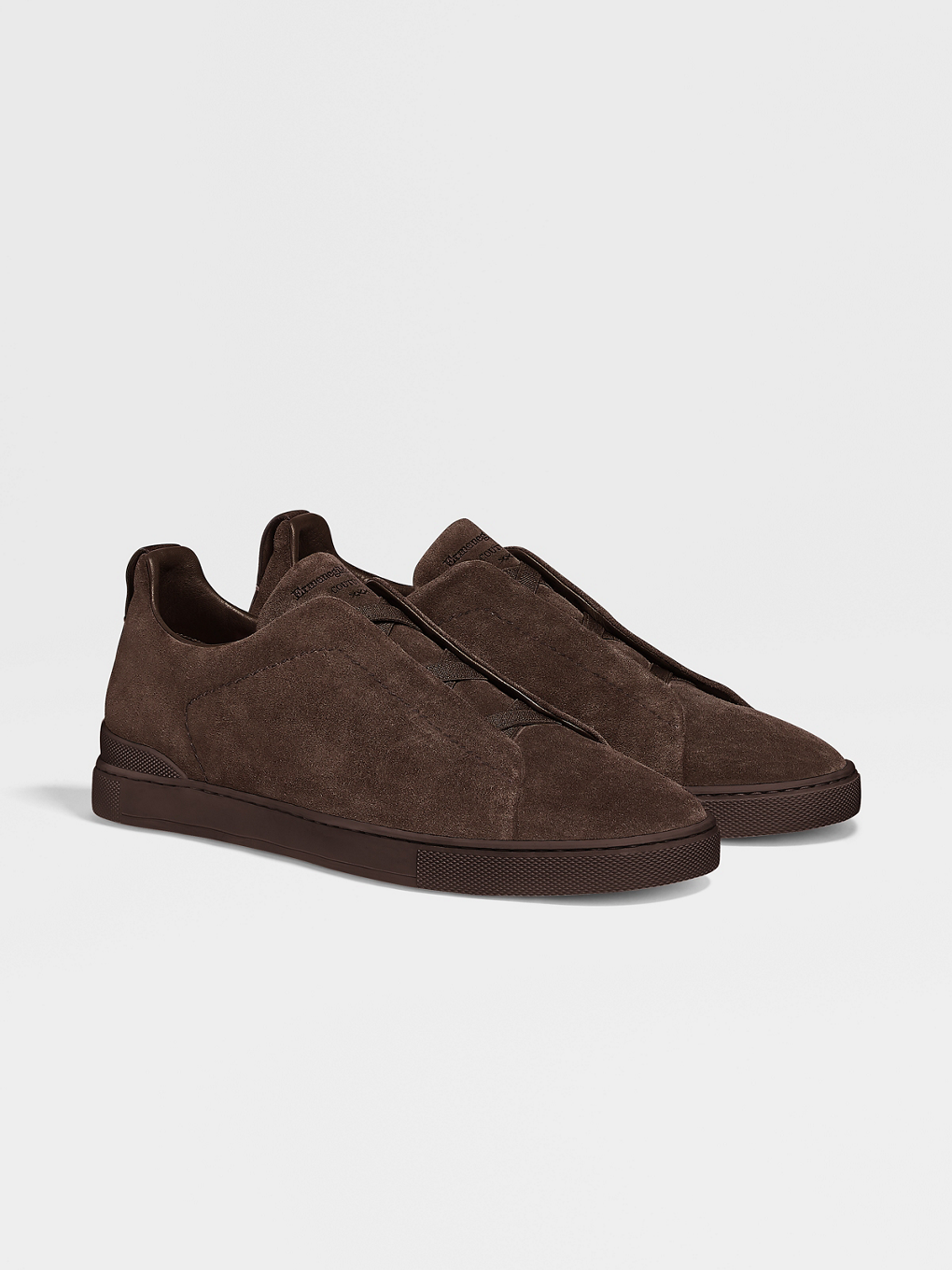 Zegna XXX, Dark Brown Suede Triple Stitch Sneakers, Dark Brown, 10