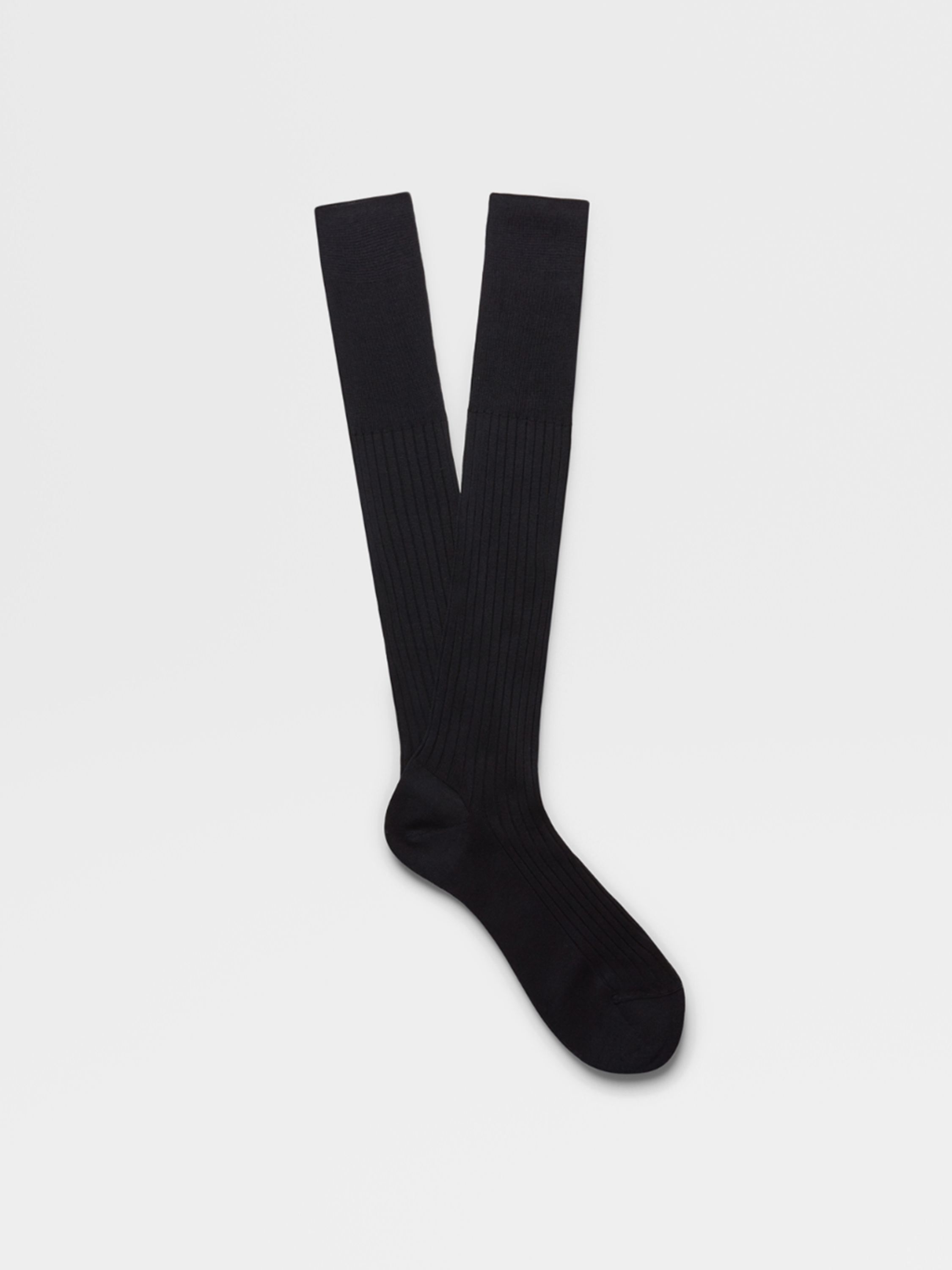 Navy Blue Cotton Ribbed Knee Socks FW22 10367397 Zegna