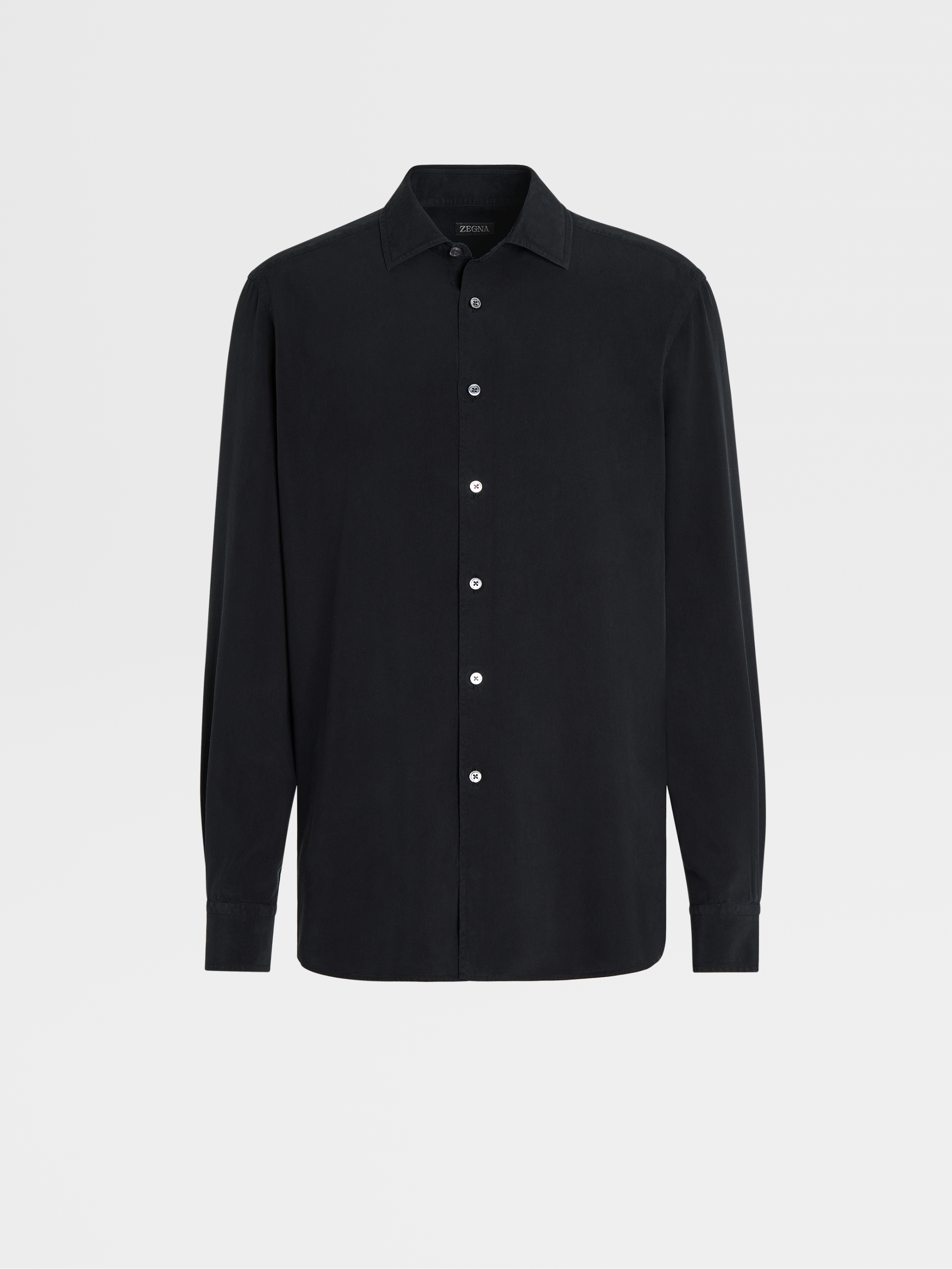 Navy Blue Garment Dyed Pure Silk Longsleeve Shirt SS23 25656619 Zegna