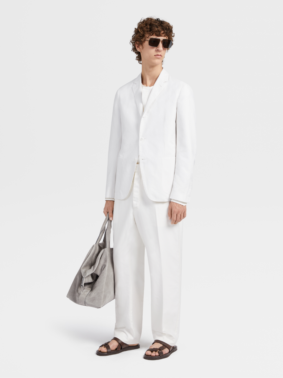 白色棉质亚麻及桑蚕丝成衣水洗衬衫夹克 修身版型ss22 Zegna