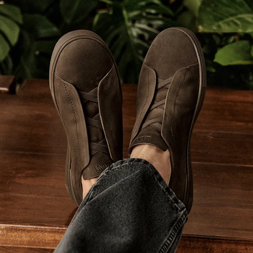 Close-up of Triple Stitch™ SECONDSKIN NUBUCK, from the ZEGNA SS26 collection.