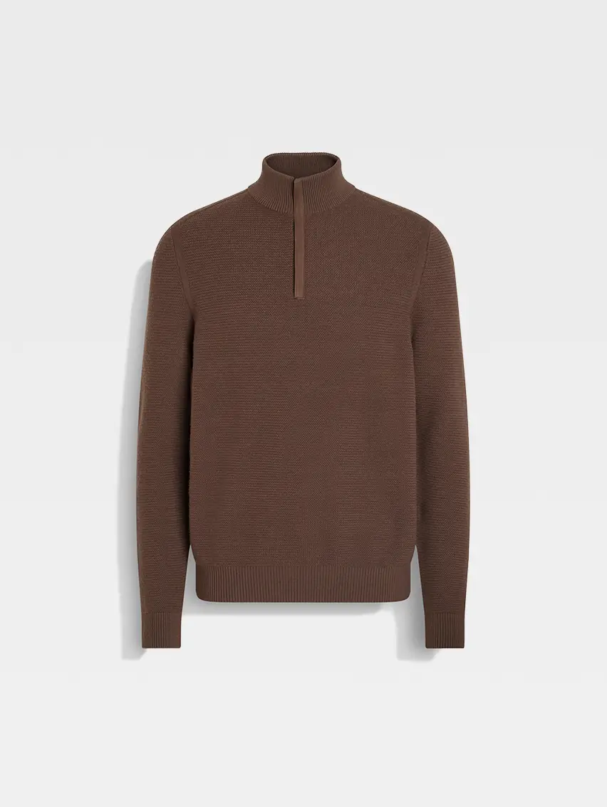 Pull à Col Montant Zippé en Vellus Aureum