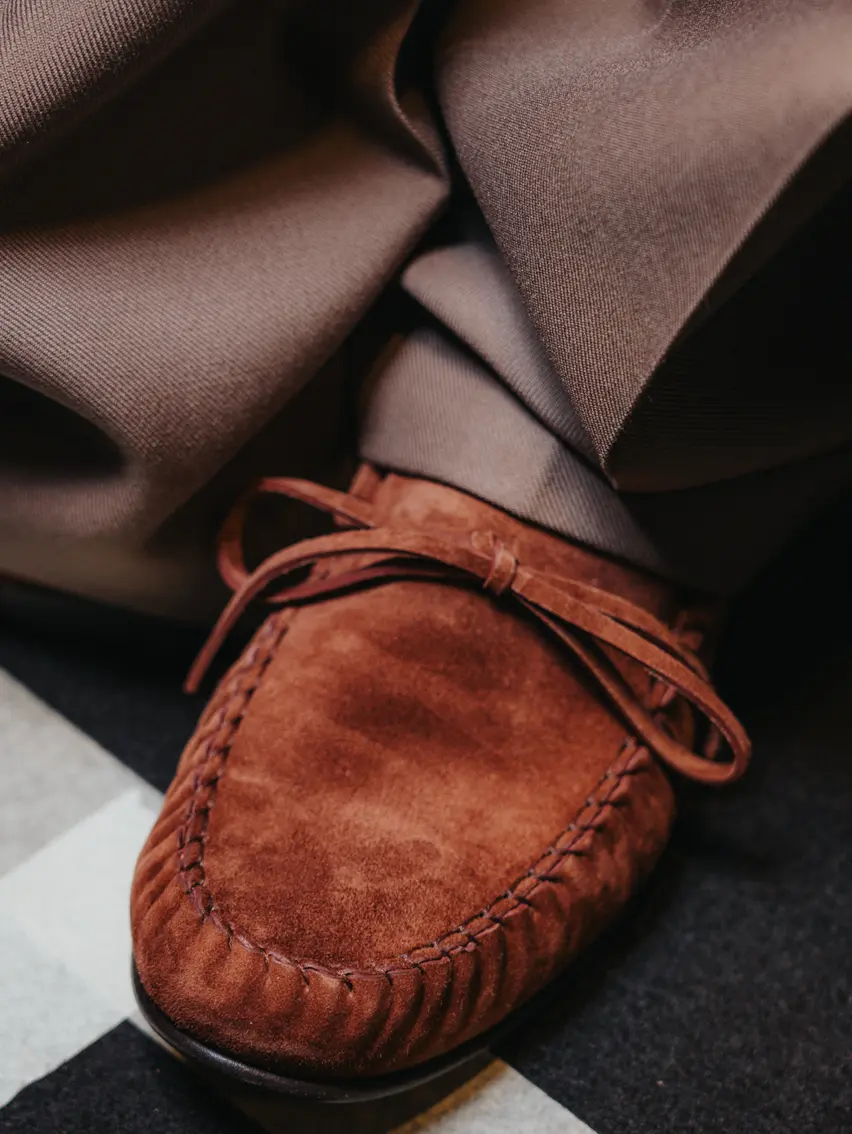 Close up of footwear craftsmanship and materials from the ZEGNA winter fashion show 2026
