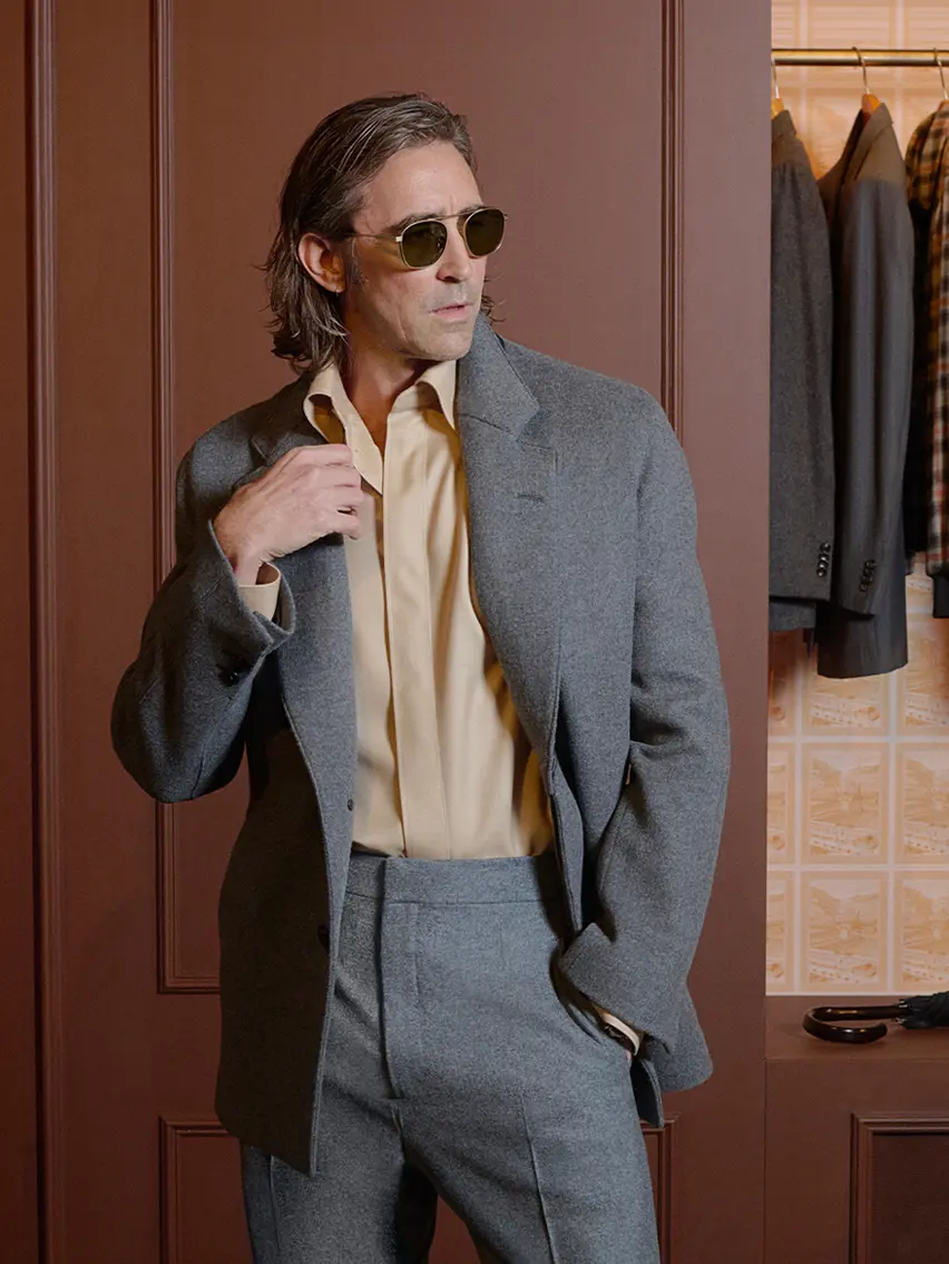 Lee Pace wearing a refined tailored winter look at the ZEGNA Winter Fashion Show 2026.
