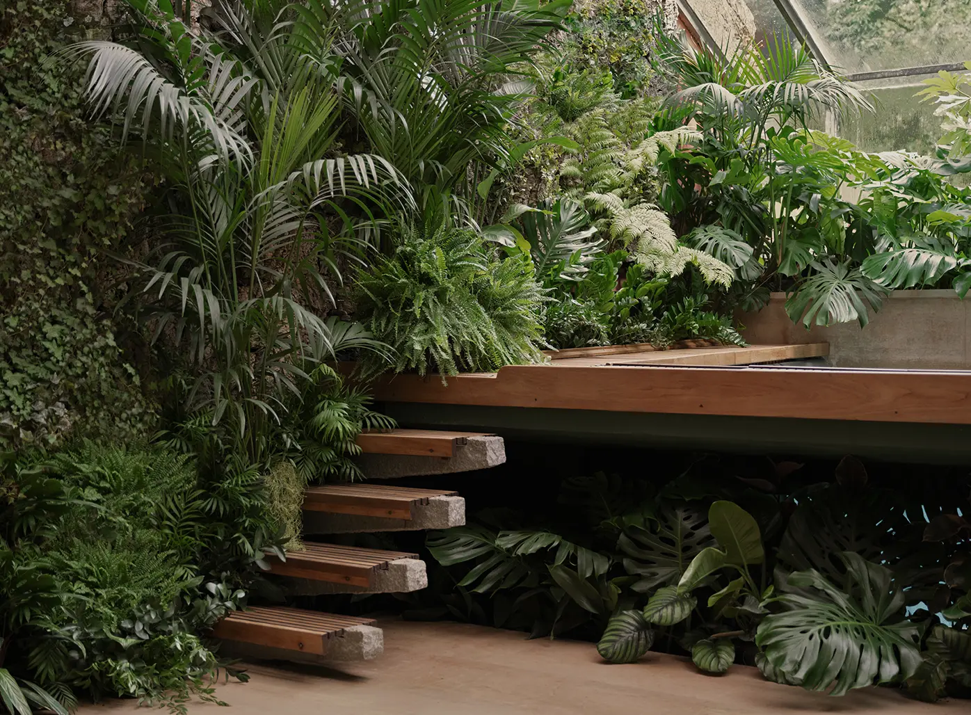 A refined natural setting defined by organic forms and a calm, immersive atmosphere.