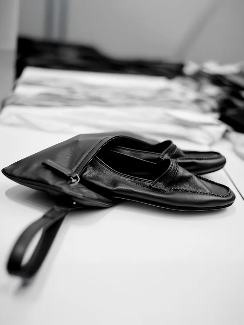 ZEGNA Mocassin 皮革便鞋,放在同款皮革小袋內。