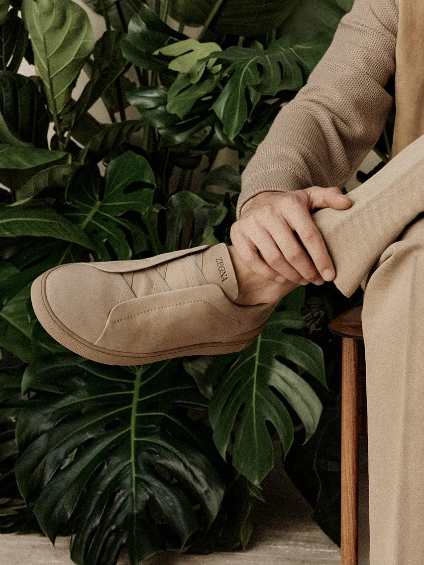 Close-up of Triple Stitch™ SECONDSKIN NUBUCK, from the ZEGNA SS26 collection.