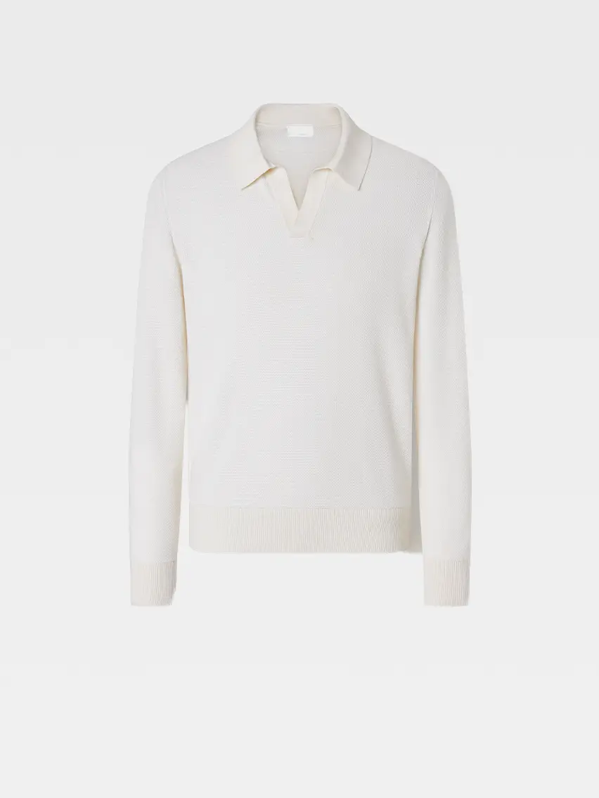 White Mélange Cashmere and Silk Polo Shirt