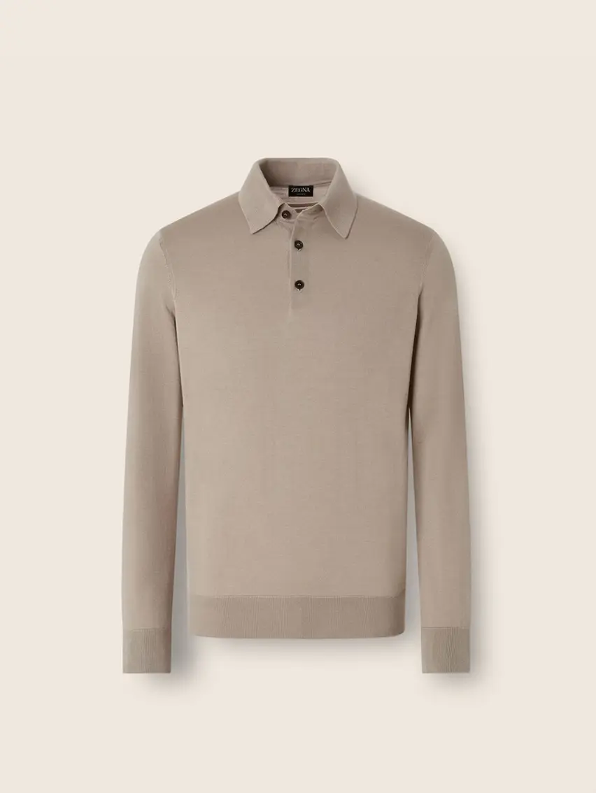 Light Taupe Mélange Cashseta Polo Shirt.