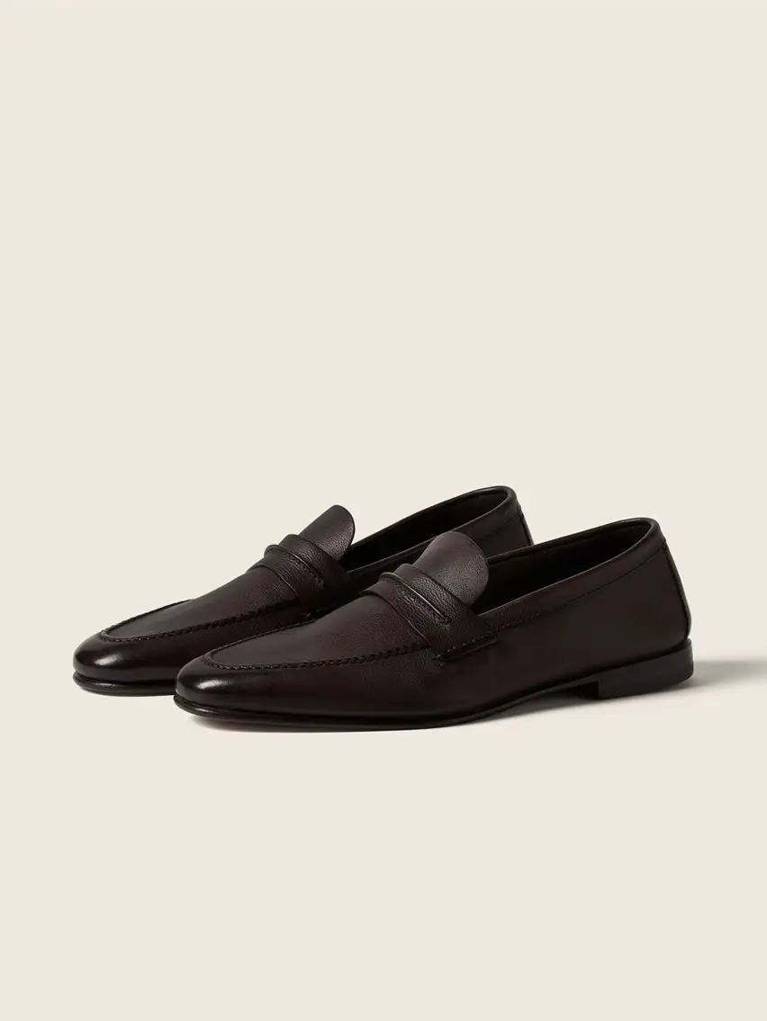 Dark Brown Natural Grain Leather Mocassin Loafer.