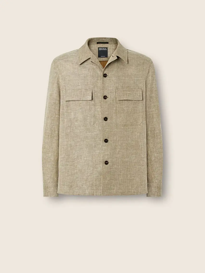 Crossover Linen Wool and Silk Blend Overshirt