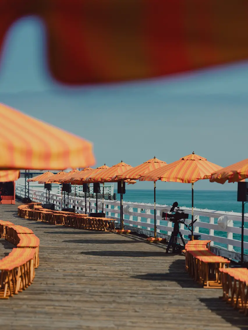 Runway with parasols – Set for the ZEGNA Spring/Summer 2027 fashion show in LA.