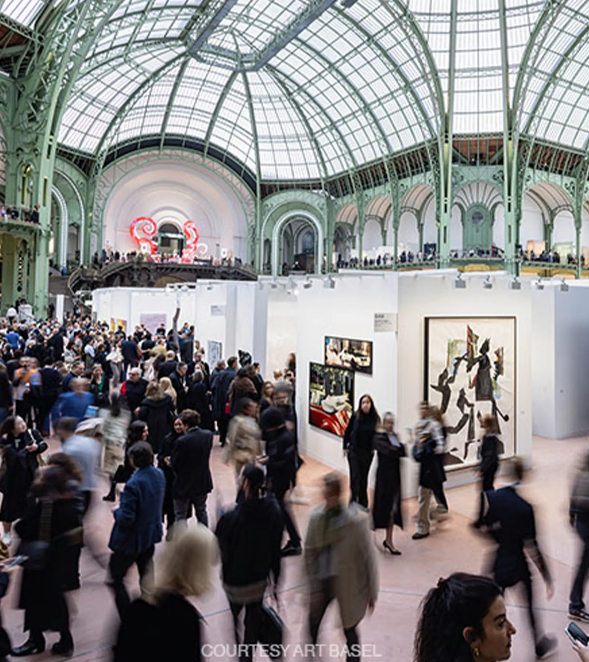 Crowd inside the Grand Palais in Paris during the Art Basel exhibition.