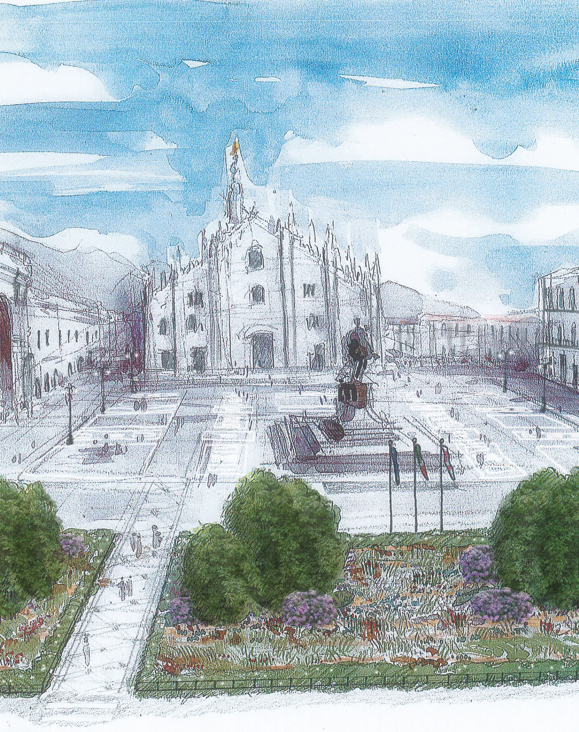 Piazza Duomo (Italy) with new flowerbeds curated by ZEGNA.
