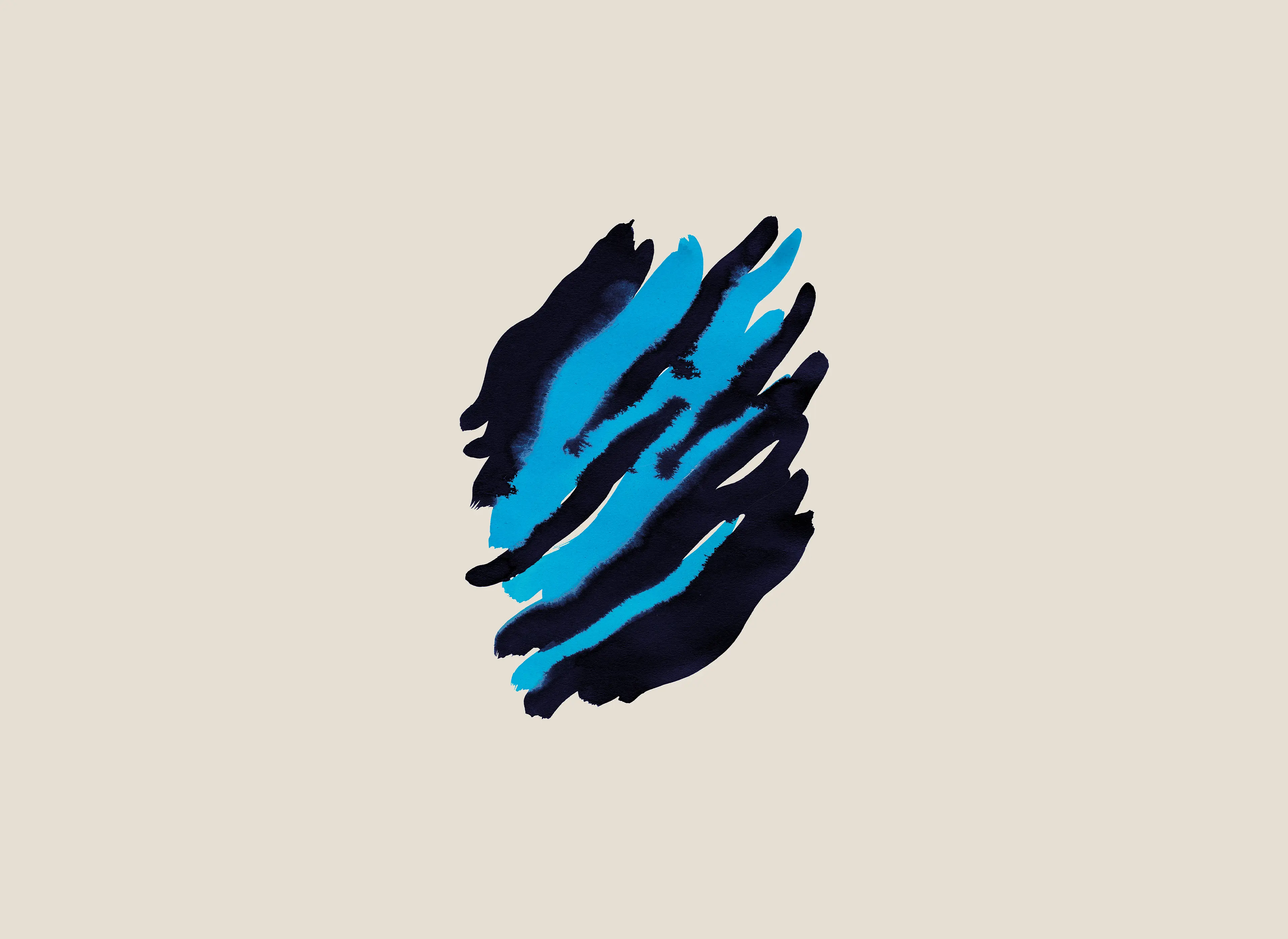 Abstract brushstroke artwork featuring dynamic blue and black forms.