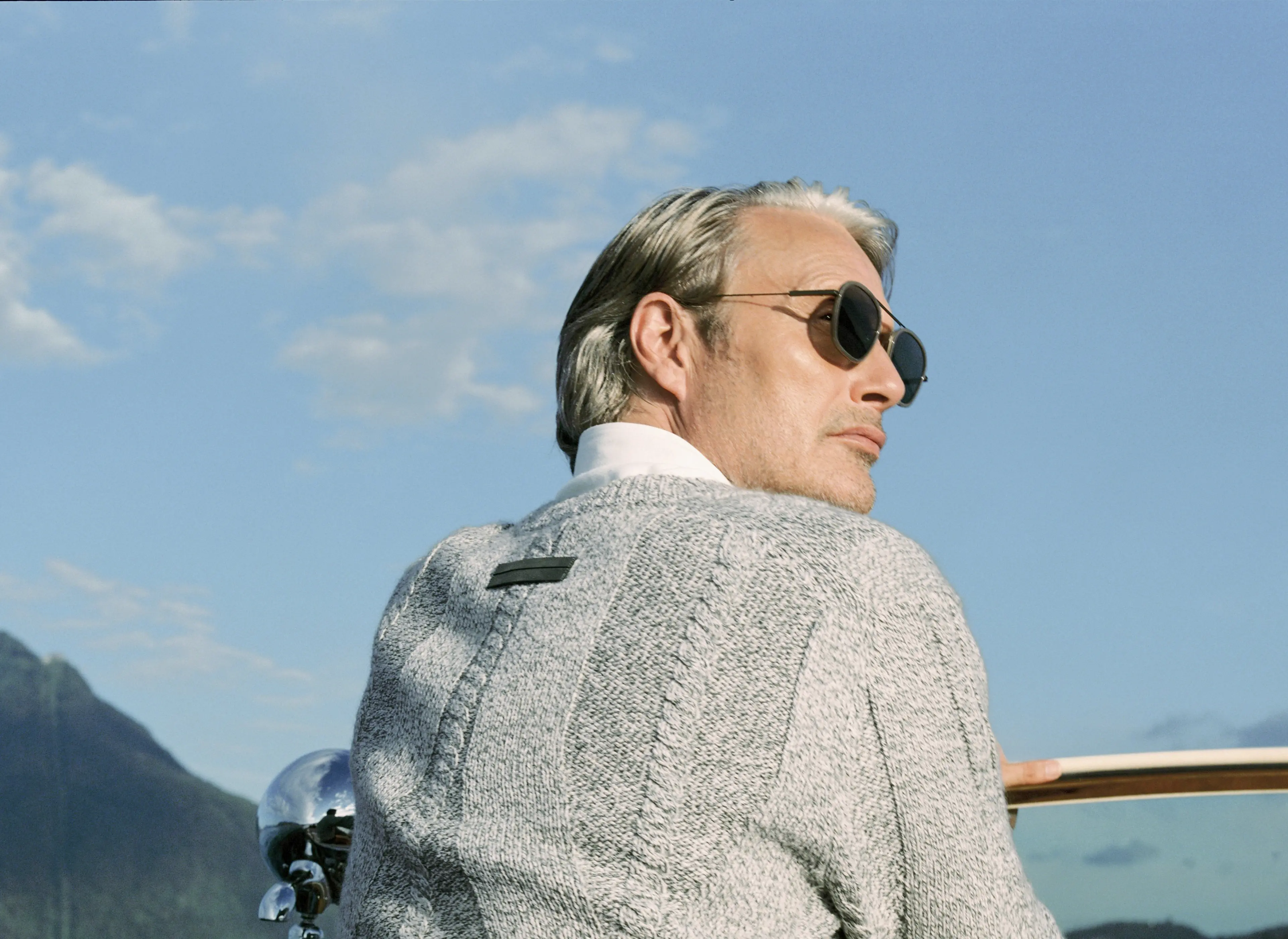 Mads Mikkelsen wearing ZEGNA sunglasses from the Spring Summer 2026 collection, styled with a refined SS26 look.