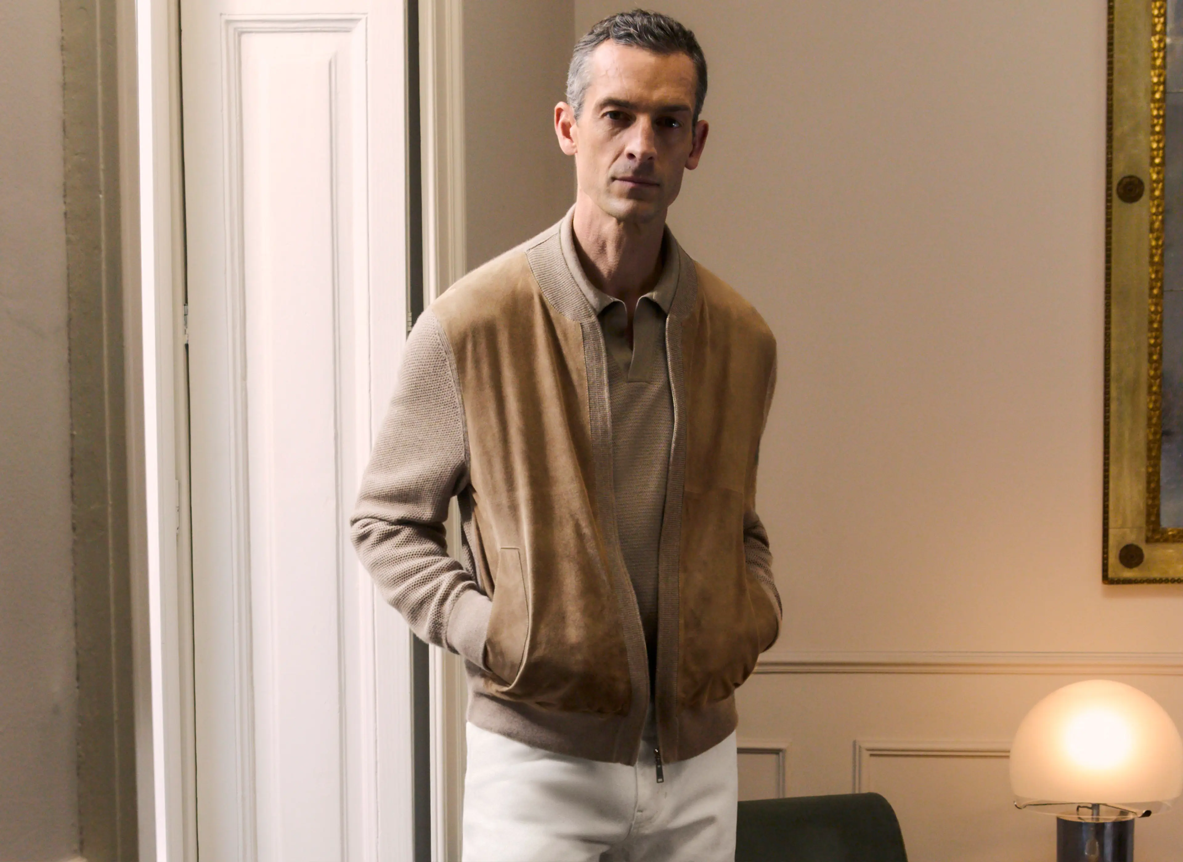 Man wearing a cashmere bomber from the ZEGNA SS26 collection.