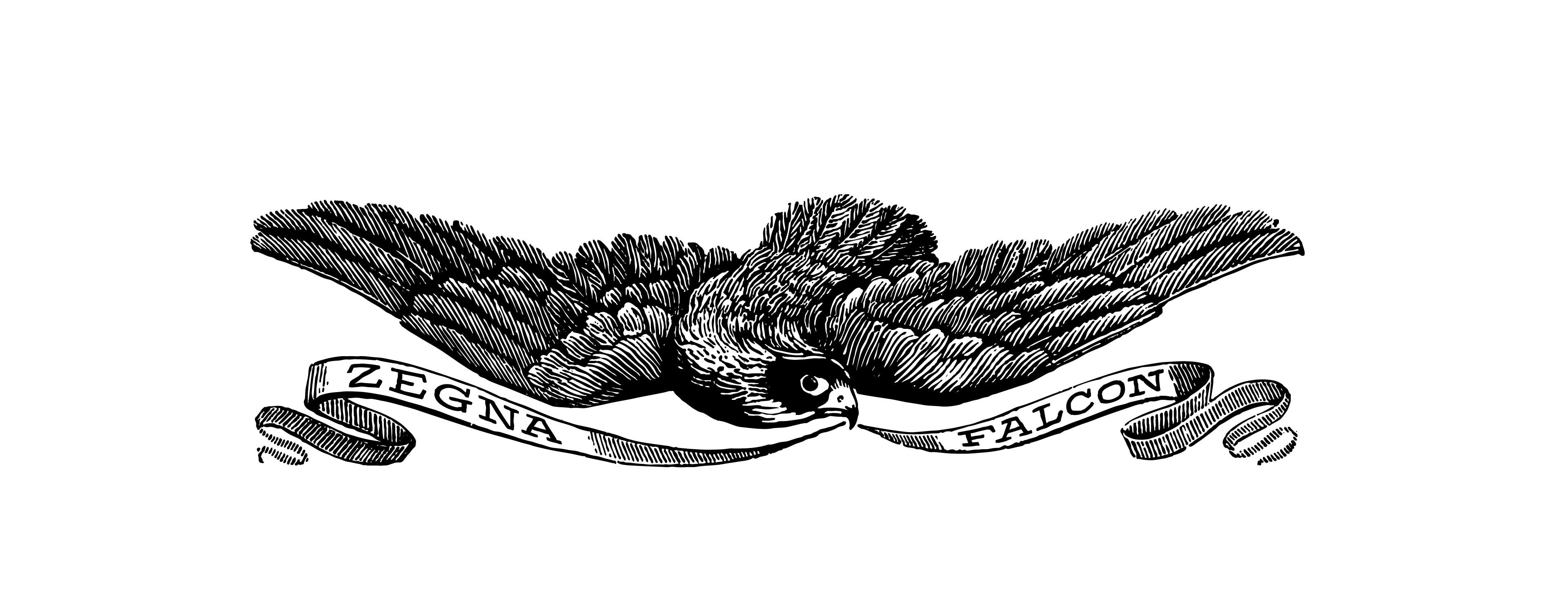 Zegna Falcon engraving logo with a falcon and ribbon banner.