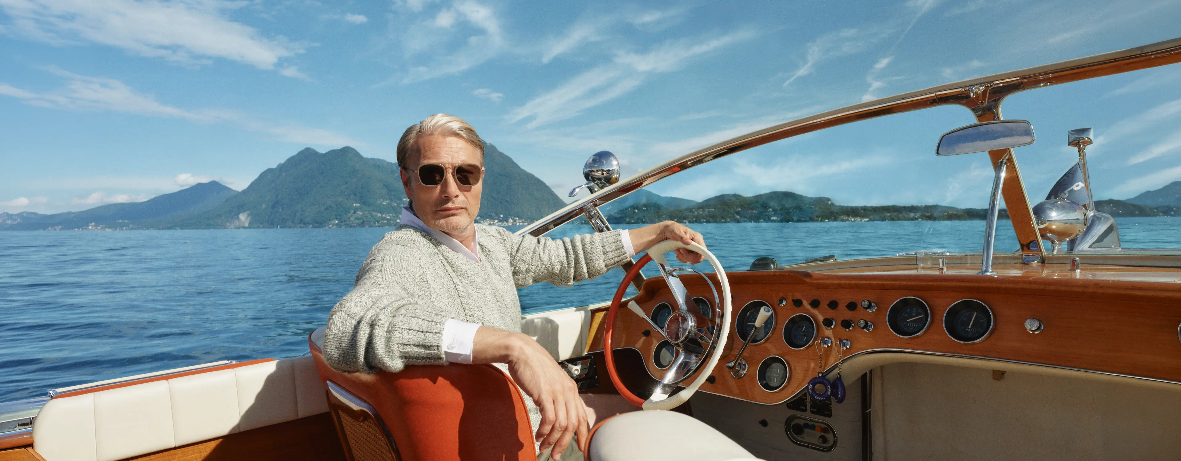 Mads Mikkelsen wearing ZEGNA sunglasses from the Spring Summer 2026 collection, styled with a refined SS26 look.