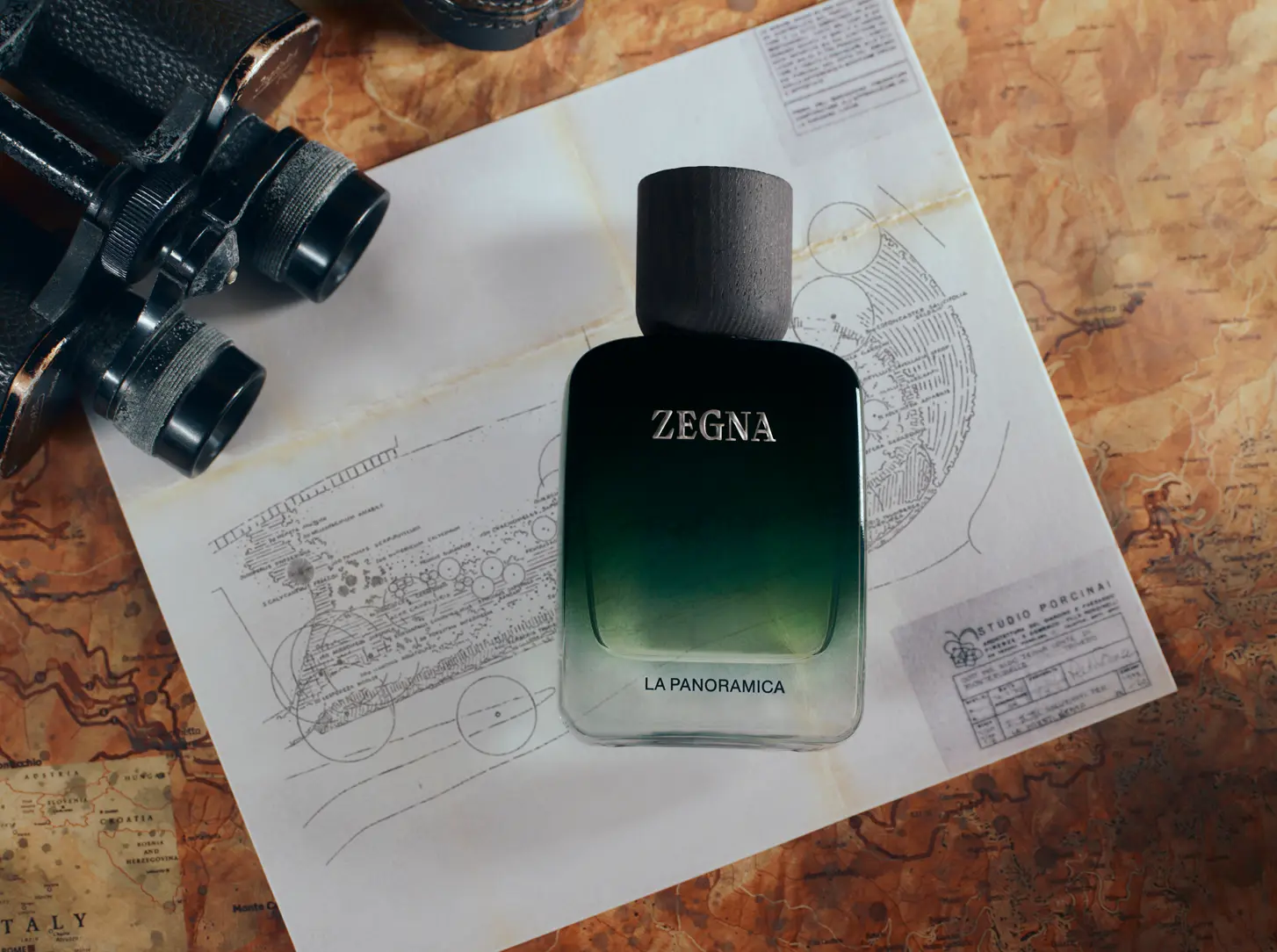The ZEGNA La Panoramica fragrance in its signature design.