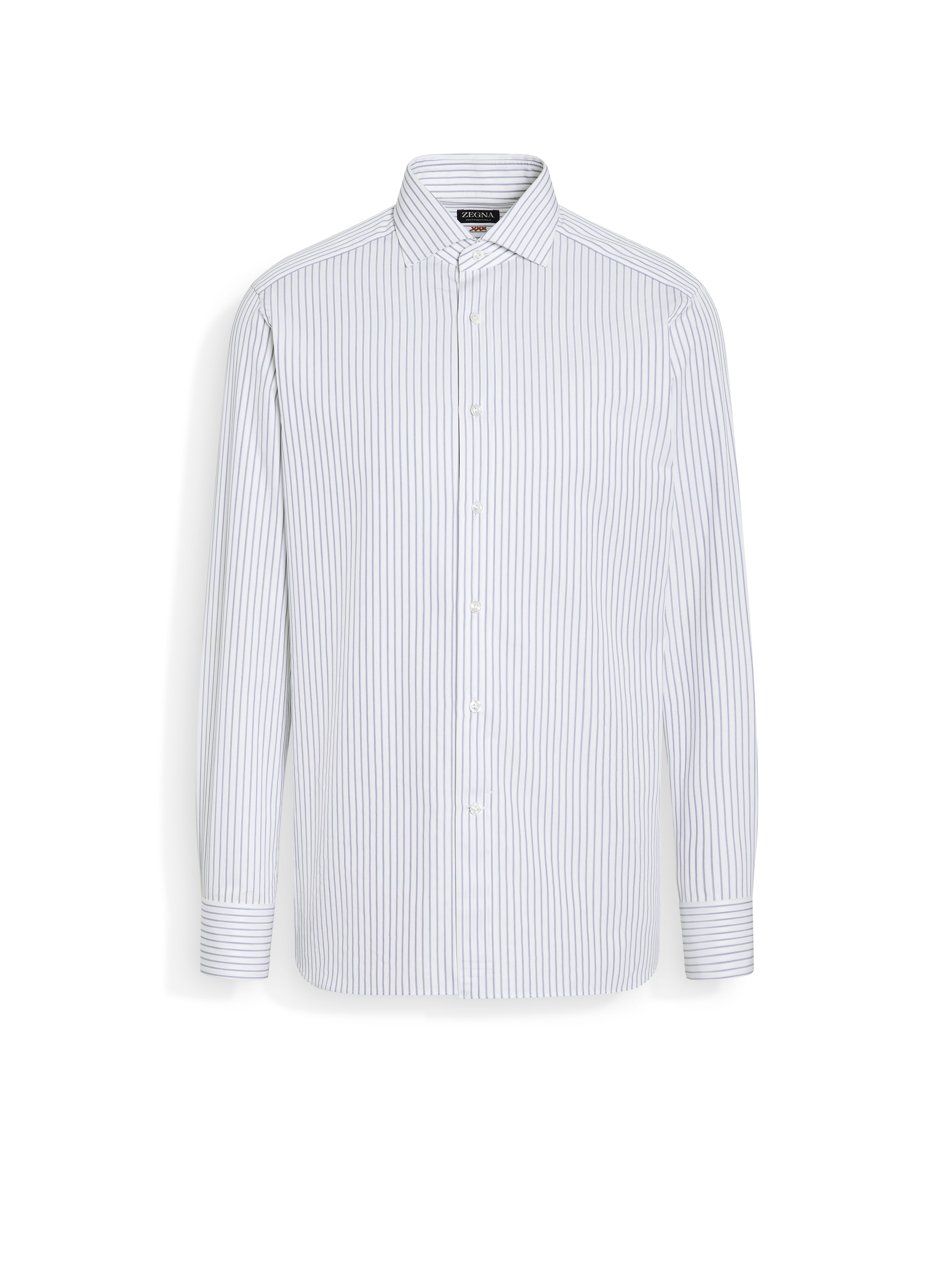 Zegna Navy Blue And White Structured Striped Centoventimila Cotton Shirt In Multi