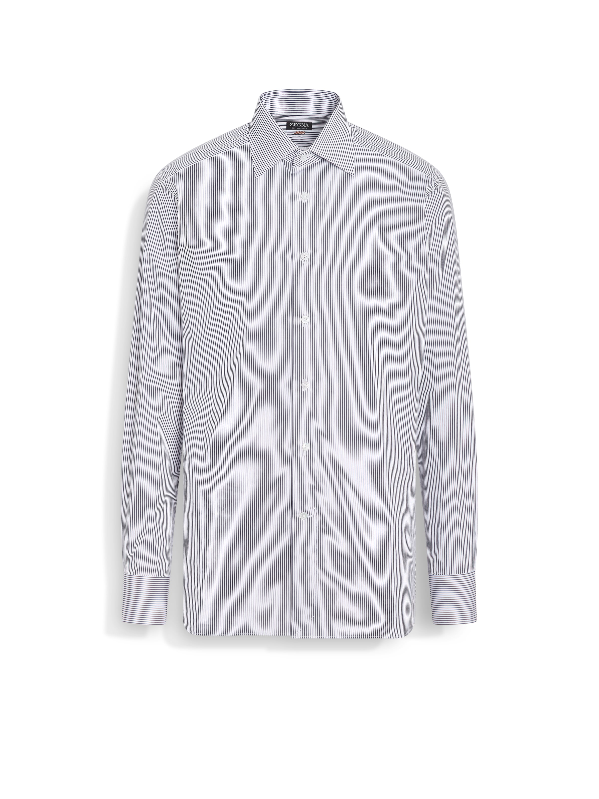 Zegna Utility Blue And White Micro-striped Centoventimila Cotton Shirt In Gray