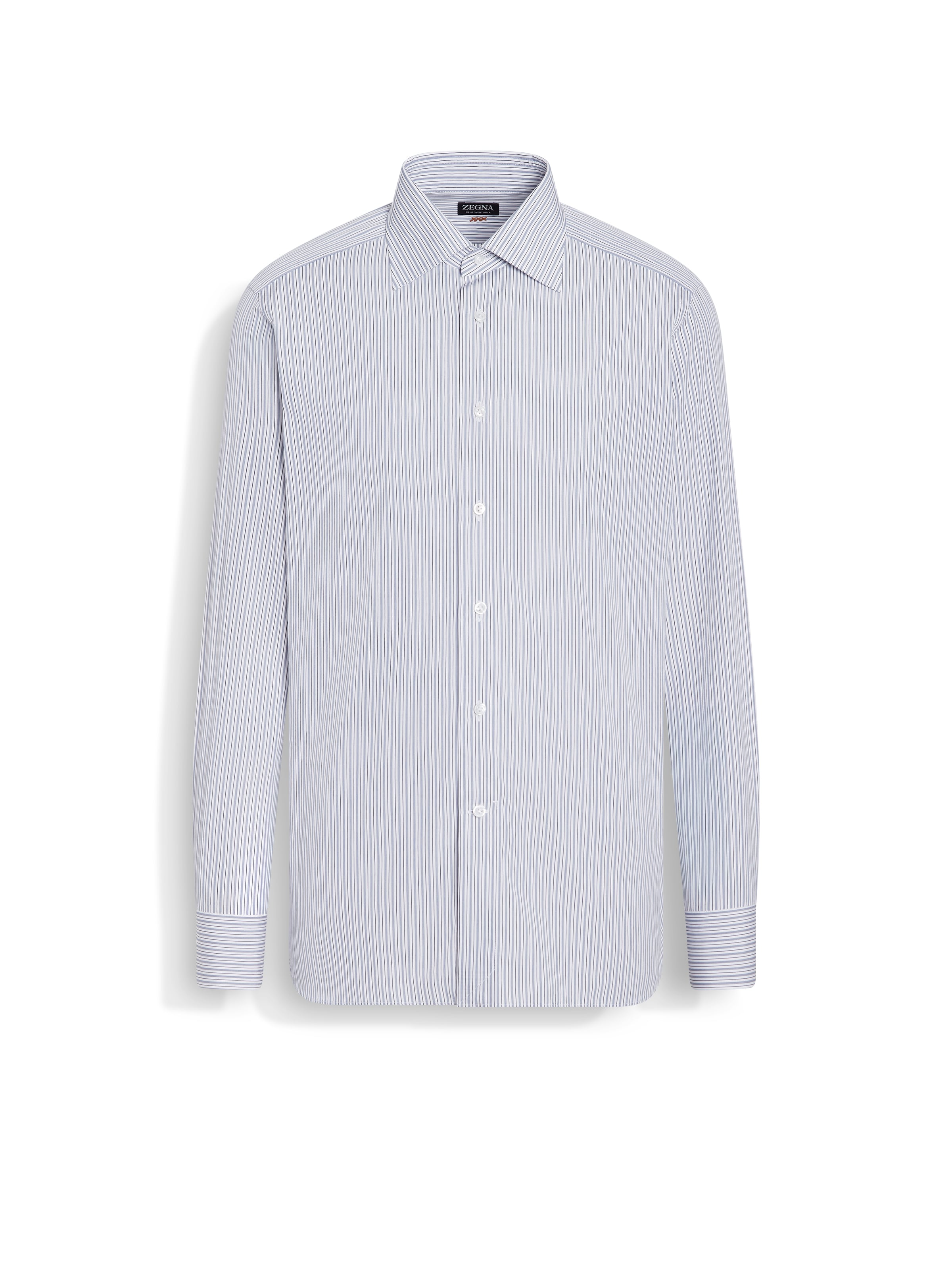 Zegna Blue And Blue Navy Striped Centoventimila Cotton Shirt In Neutral