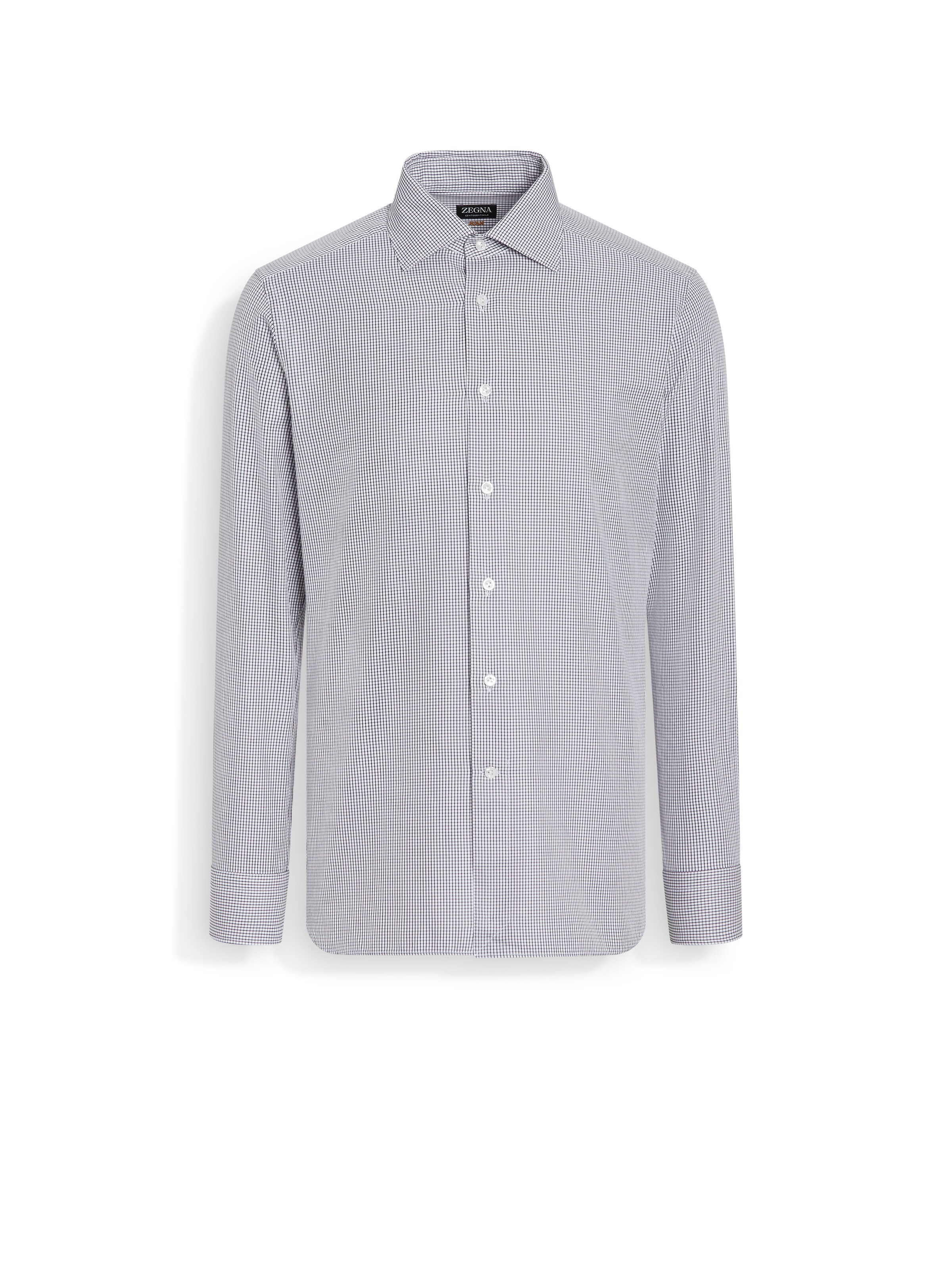 Zegna Navy Blue And White Checked Centoventimila Cotton Shirt
