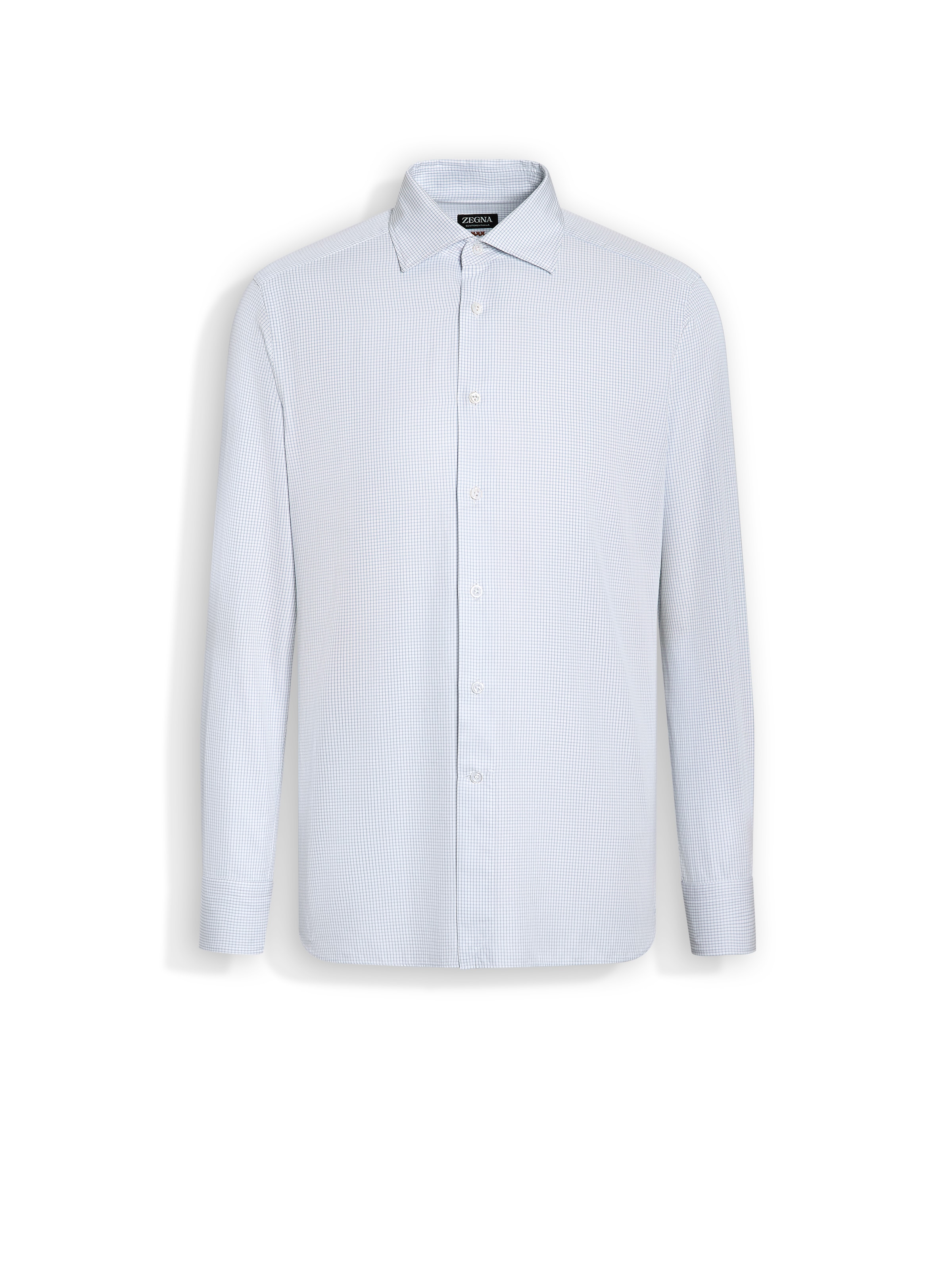 Zegna Light Blue And White Checked Centoventimila Cotton Shirt In White