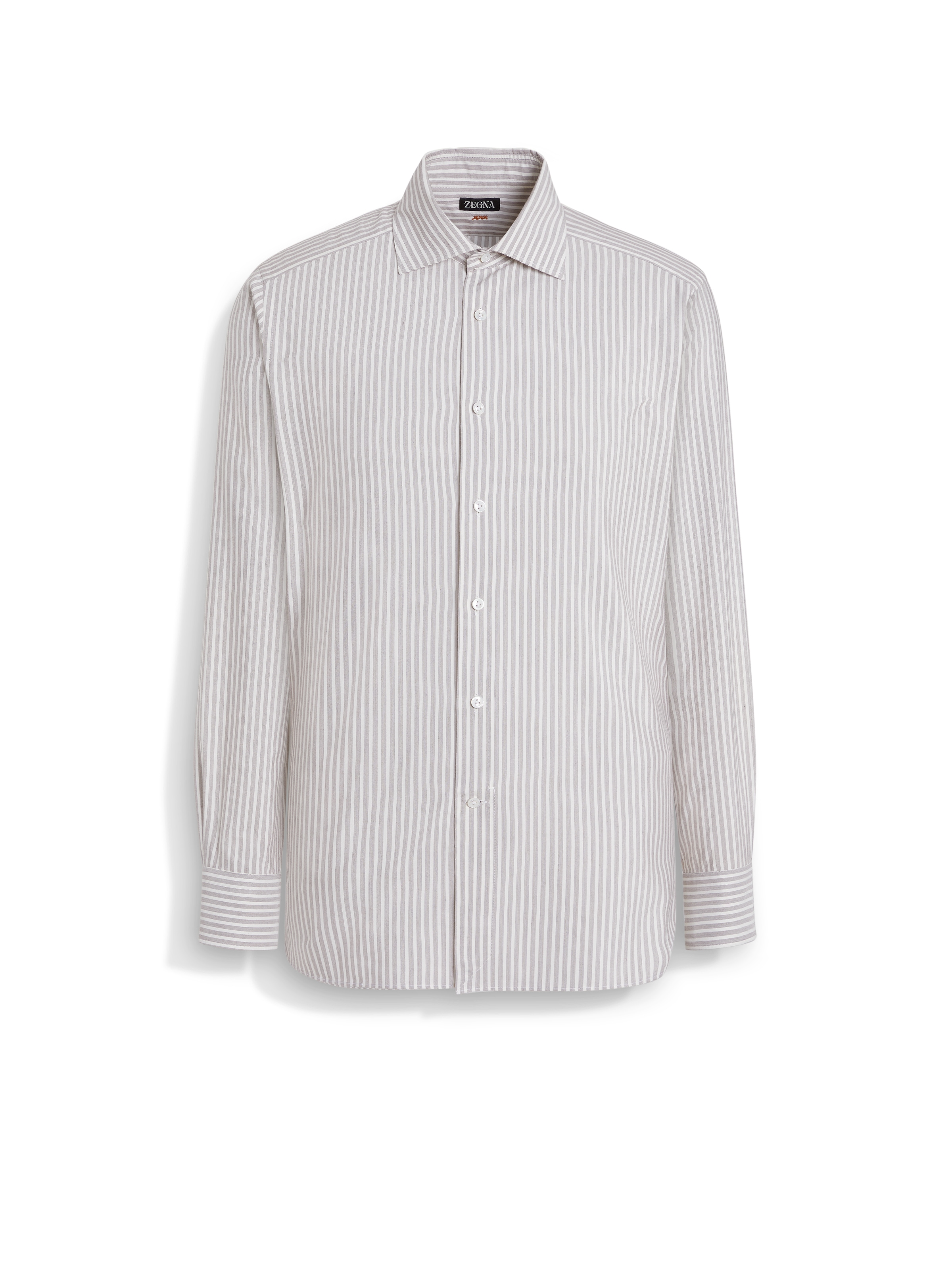 Zegna Brown And White Striped Silk And Cotton Blend Shirt In Black