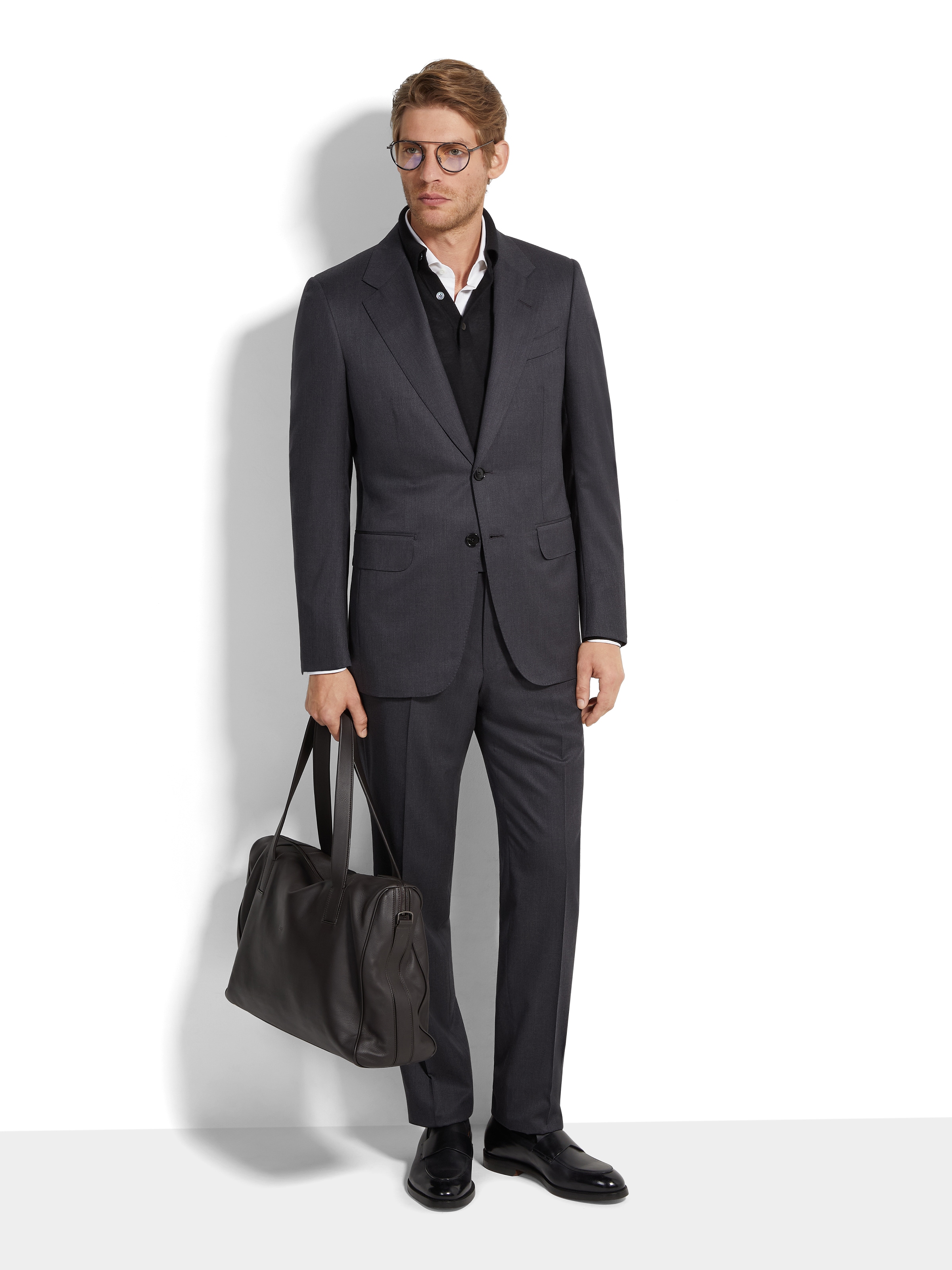 Zegna Grey Centoventimila Wool Suit In Black