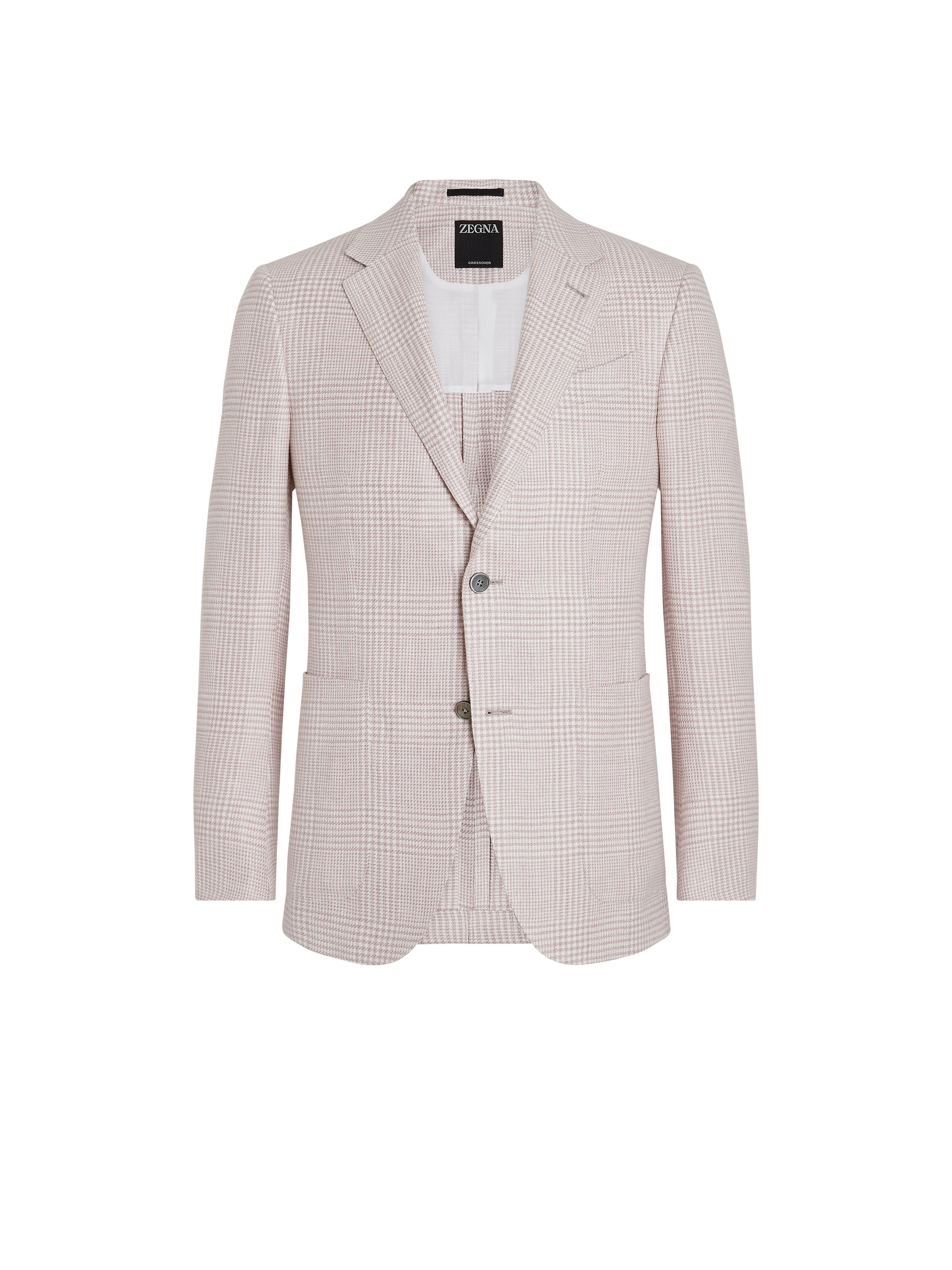Zegna Pink And White Prince Of Wales Crossover Linen Wool And Silk Fairway Jacket In Dust Pink/white