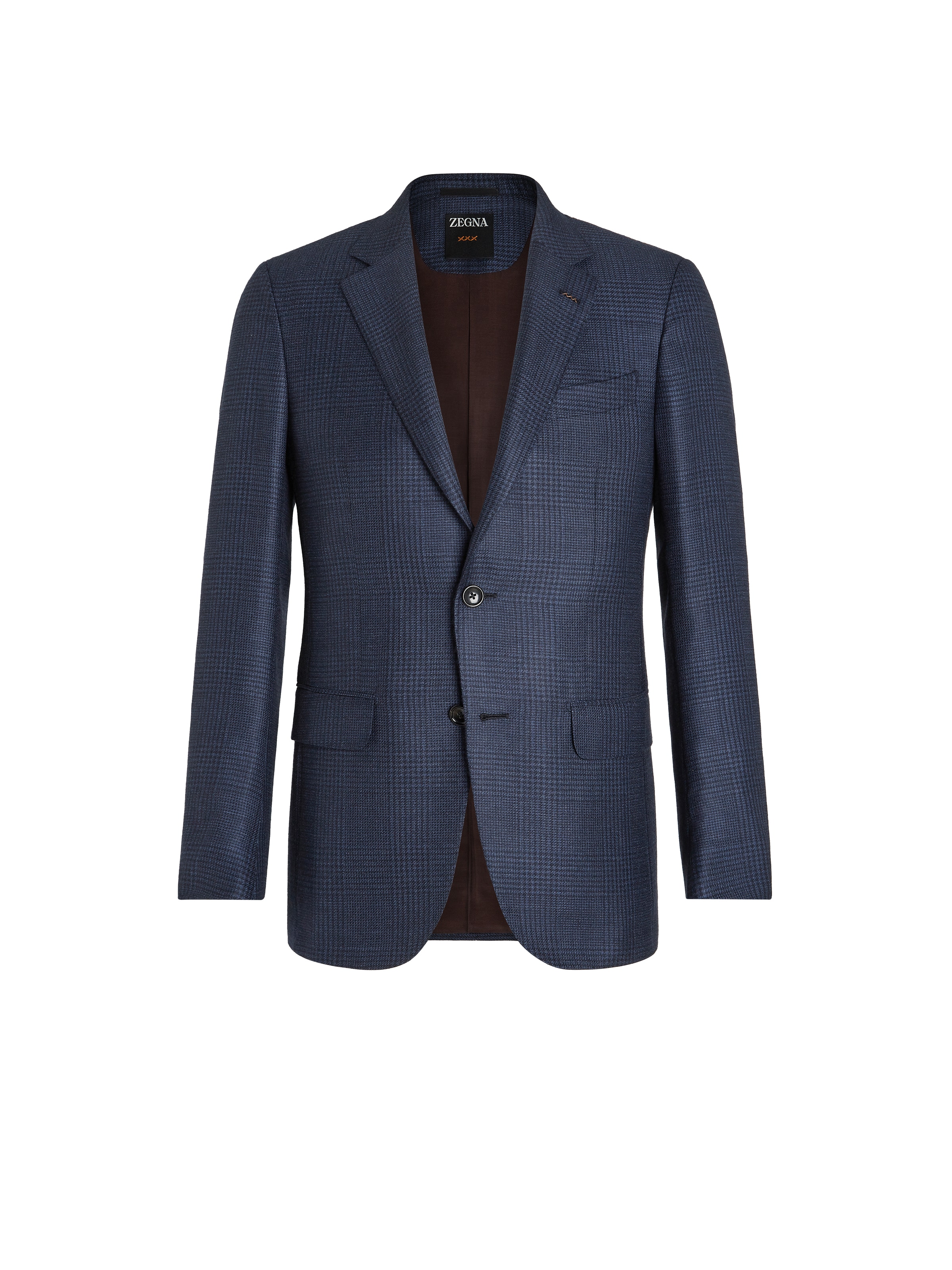 ZEGNA BLUE AND NAVY PRINCE OF WALES CASHMERE AND SILK JACKET