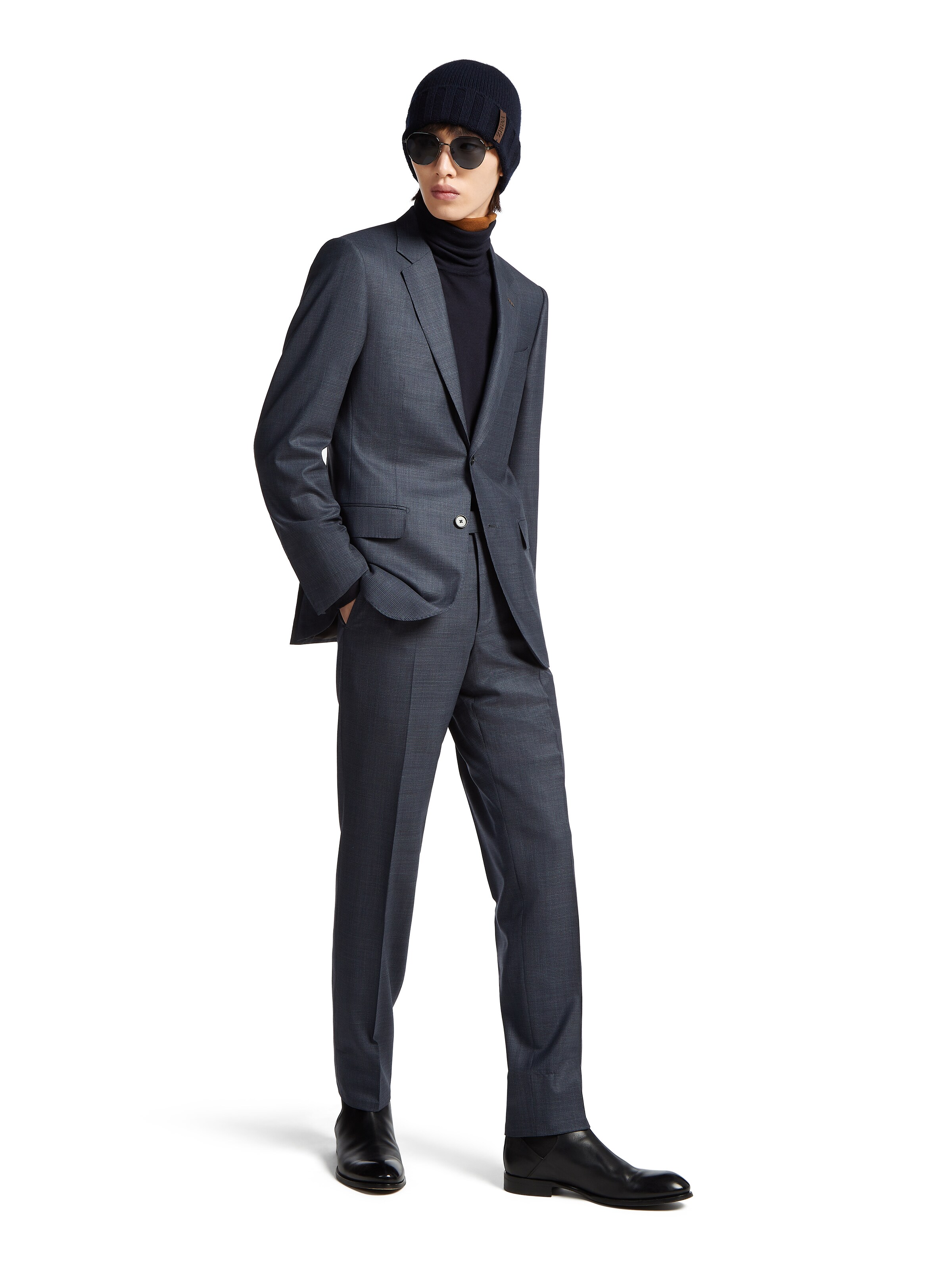 Zegna Prince Of Wales Centoventimila Wool Suit In Light Blue/blue