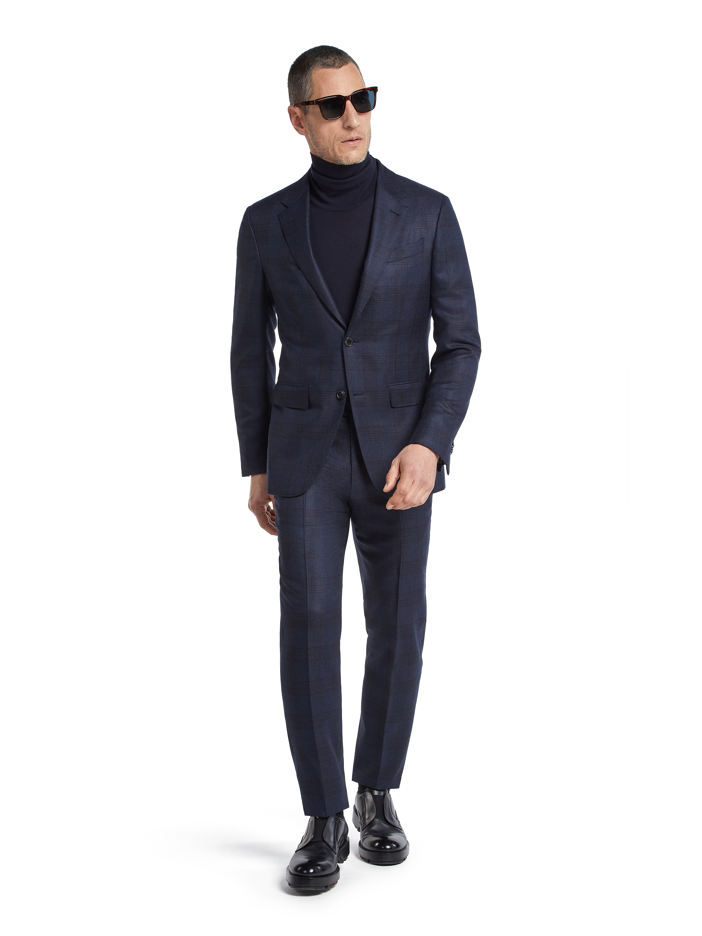 Zegna Oasi Check-print Cashmere Suit Set In Dark Blue/black