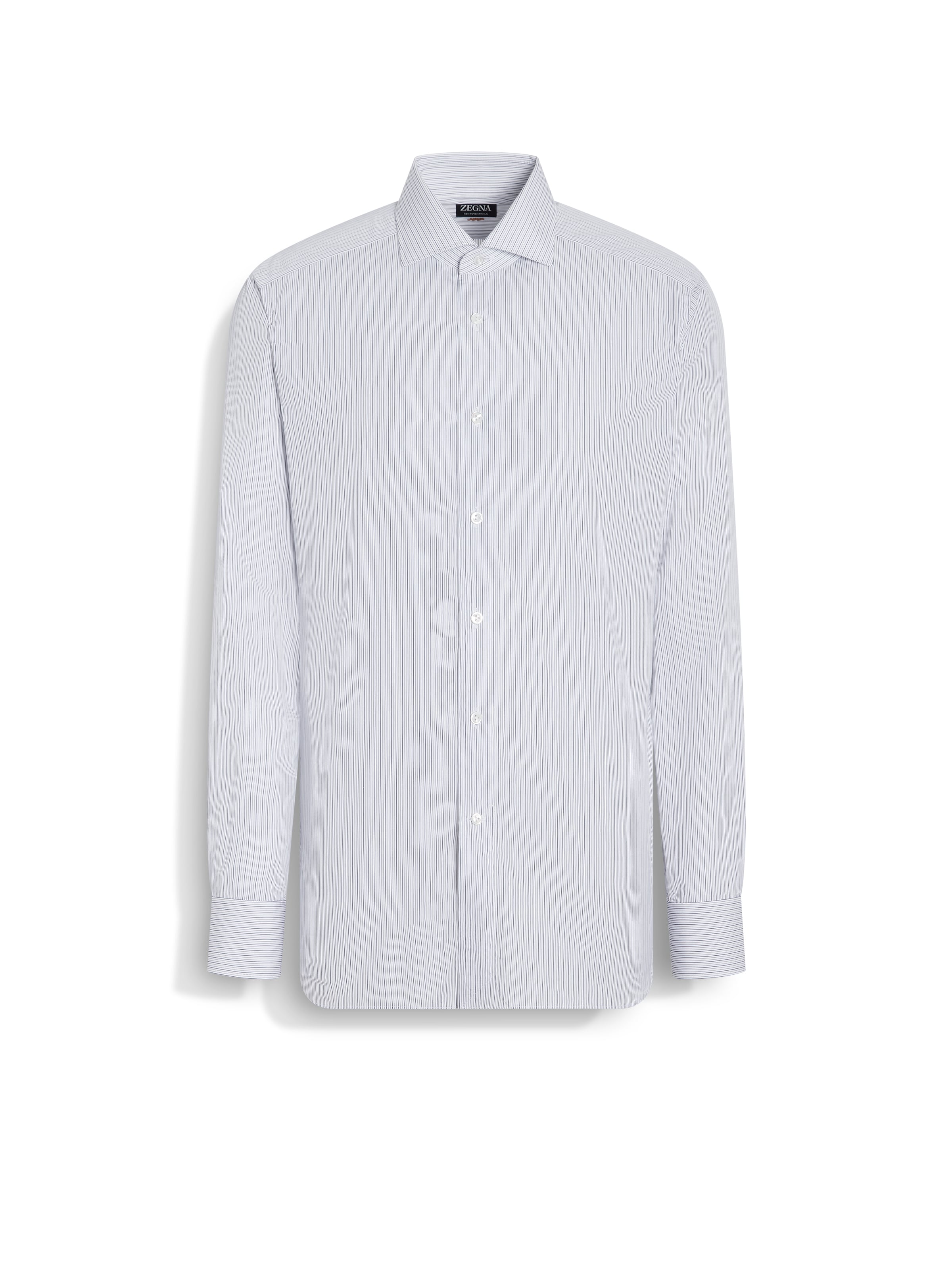 Zegna Utility Blue And White Micro-striped Centoventimila Cotton Shirt In Utility Blue White