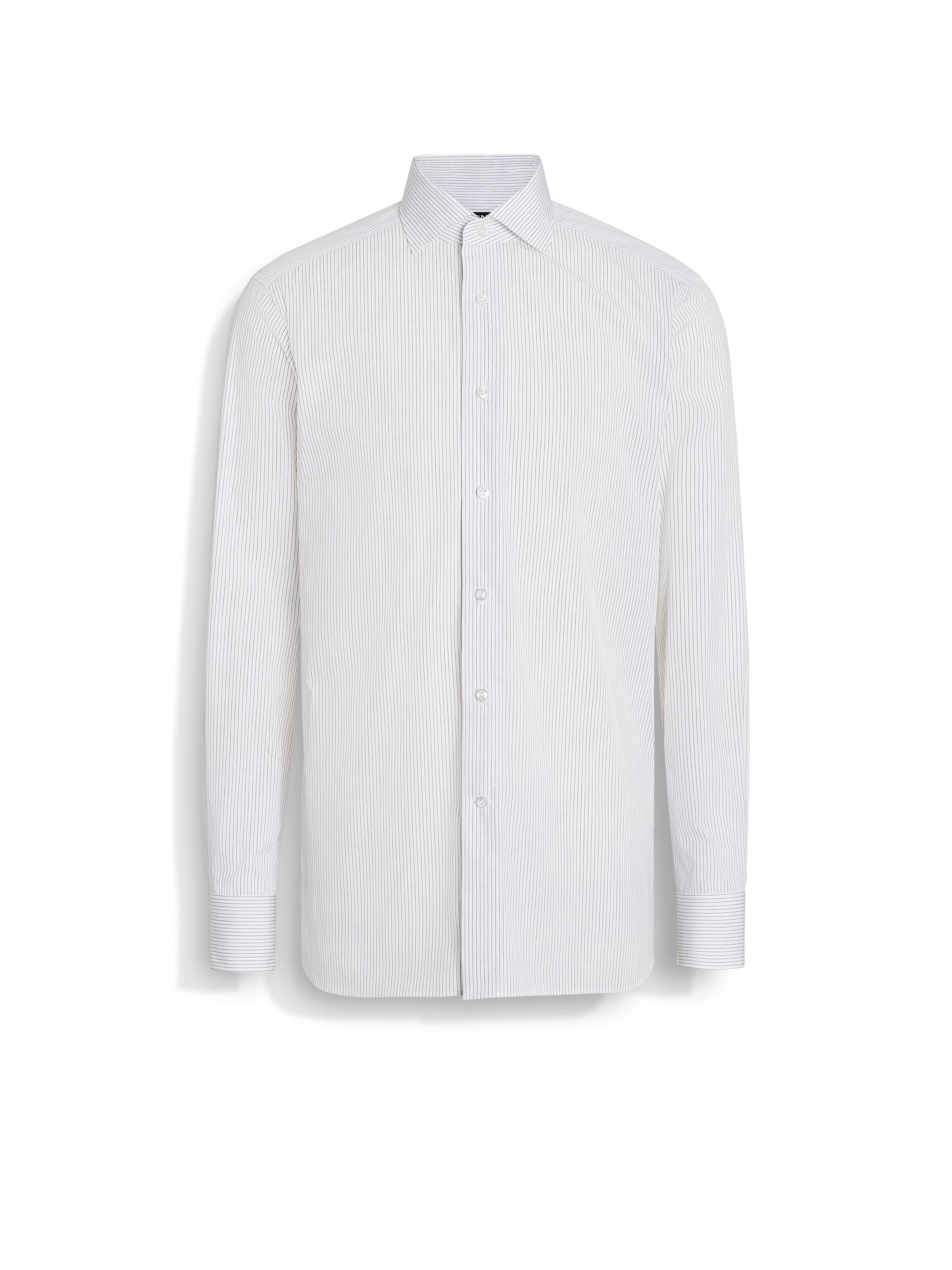 Zegna Optical White Structured Striped Centoventimila Cotton Shirt In White/burgundy