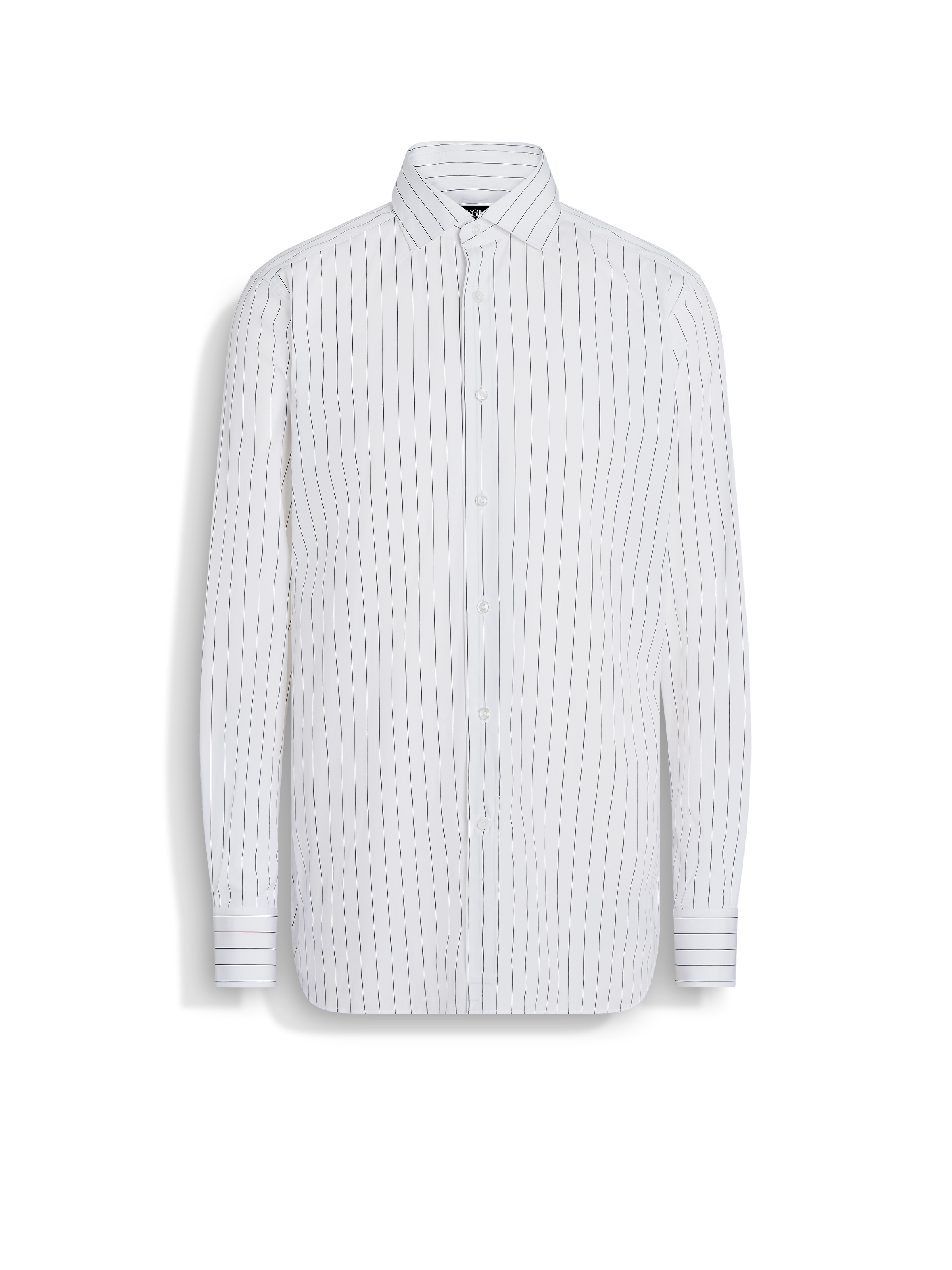 Zegna Optical White Structured Striped Centoventimila Cotton Shirt In White/navy Blue