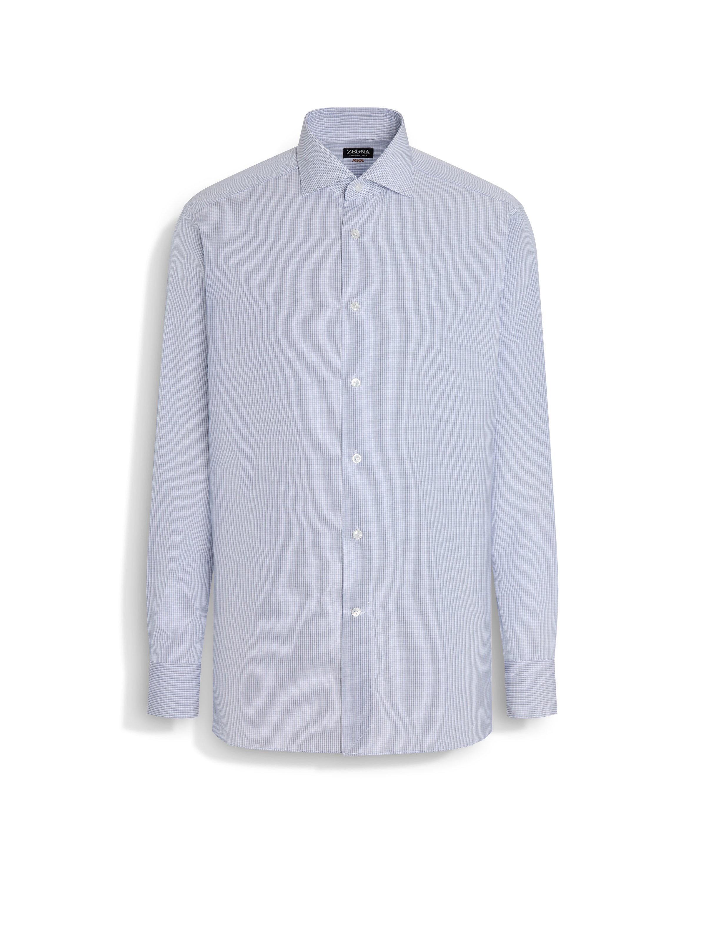 Shop Zegna White And Navy Blue Micro-checked Centoventimila Cotton Shirt In White/navy Blue