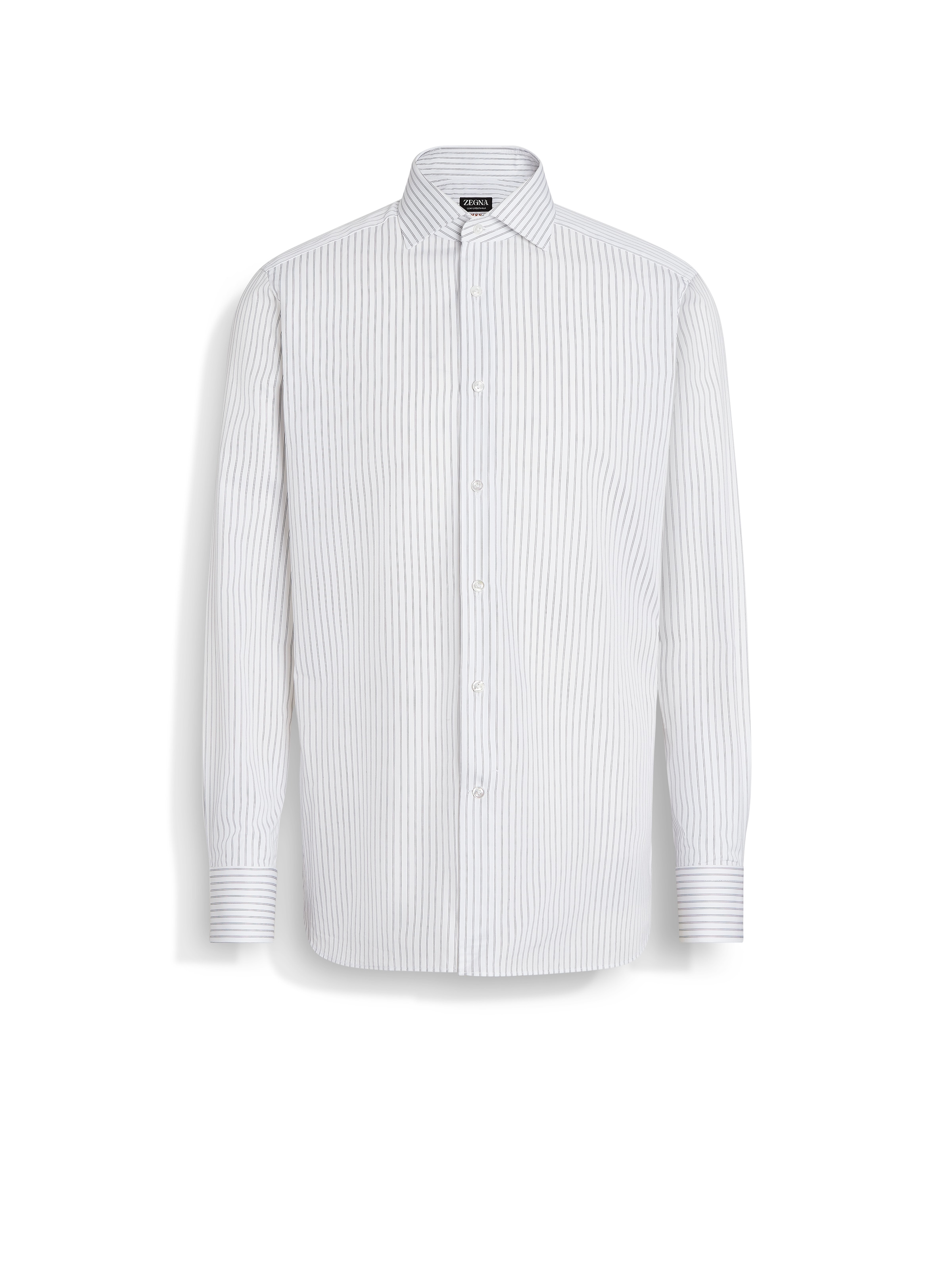 Zegna Optical White Structured Striped Centoventimila Cotton Shirt In Blanc/bleu Marine